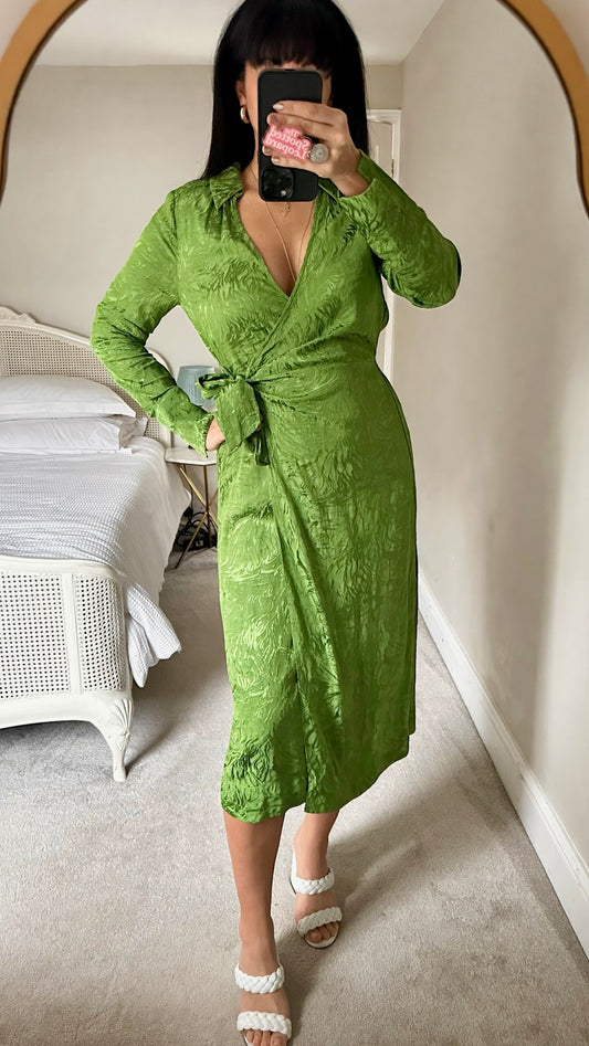Oliver bonas green wrap midi event dress medium M UK 10 excellent used condition
