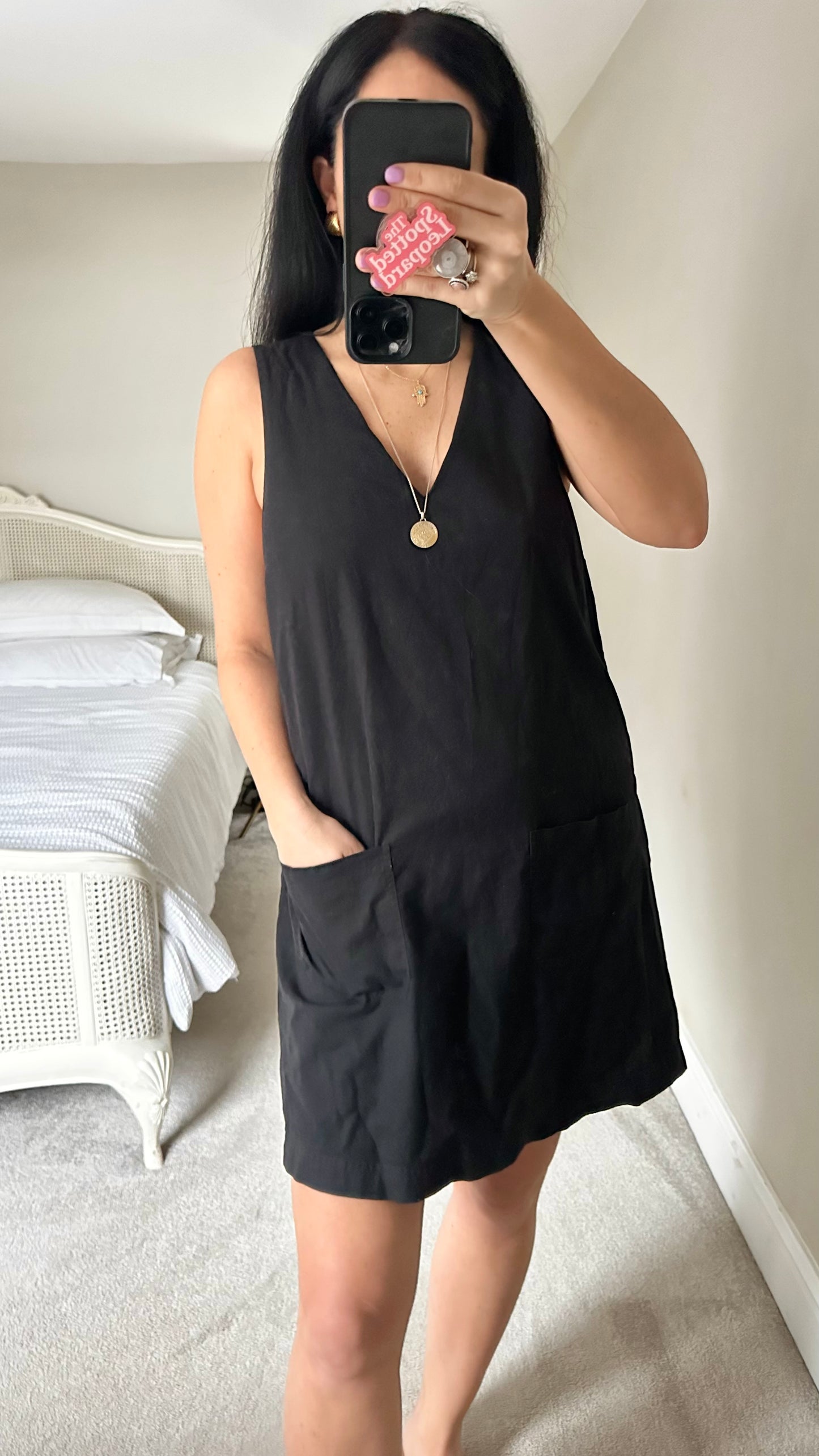 Nobody’s Child black linen cotton blend mini dress medium UK 12 vgc