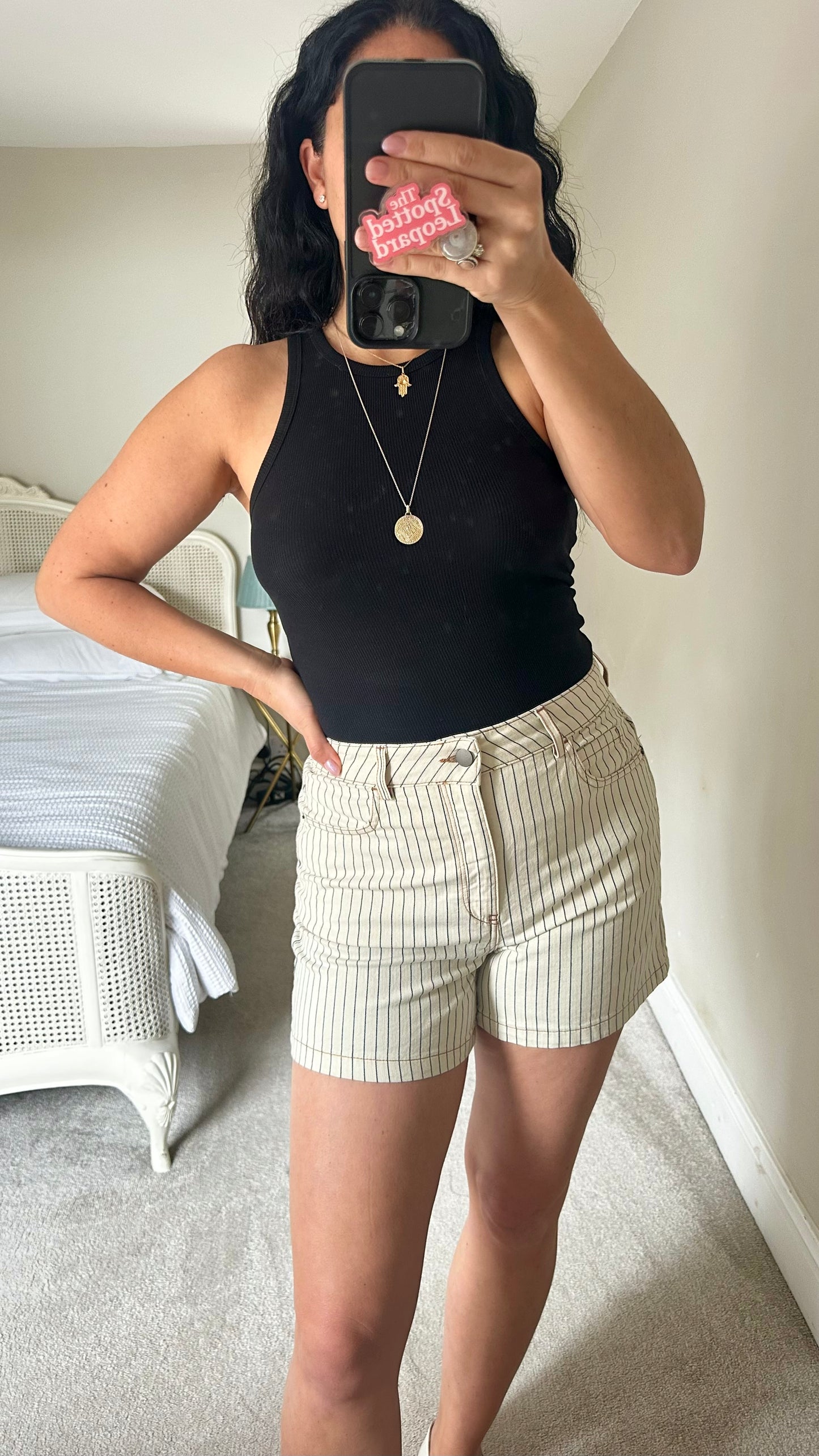 HUSH cream stripe shorts cotton holiday small UK 10-12 vgc