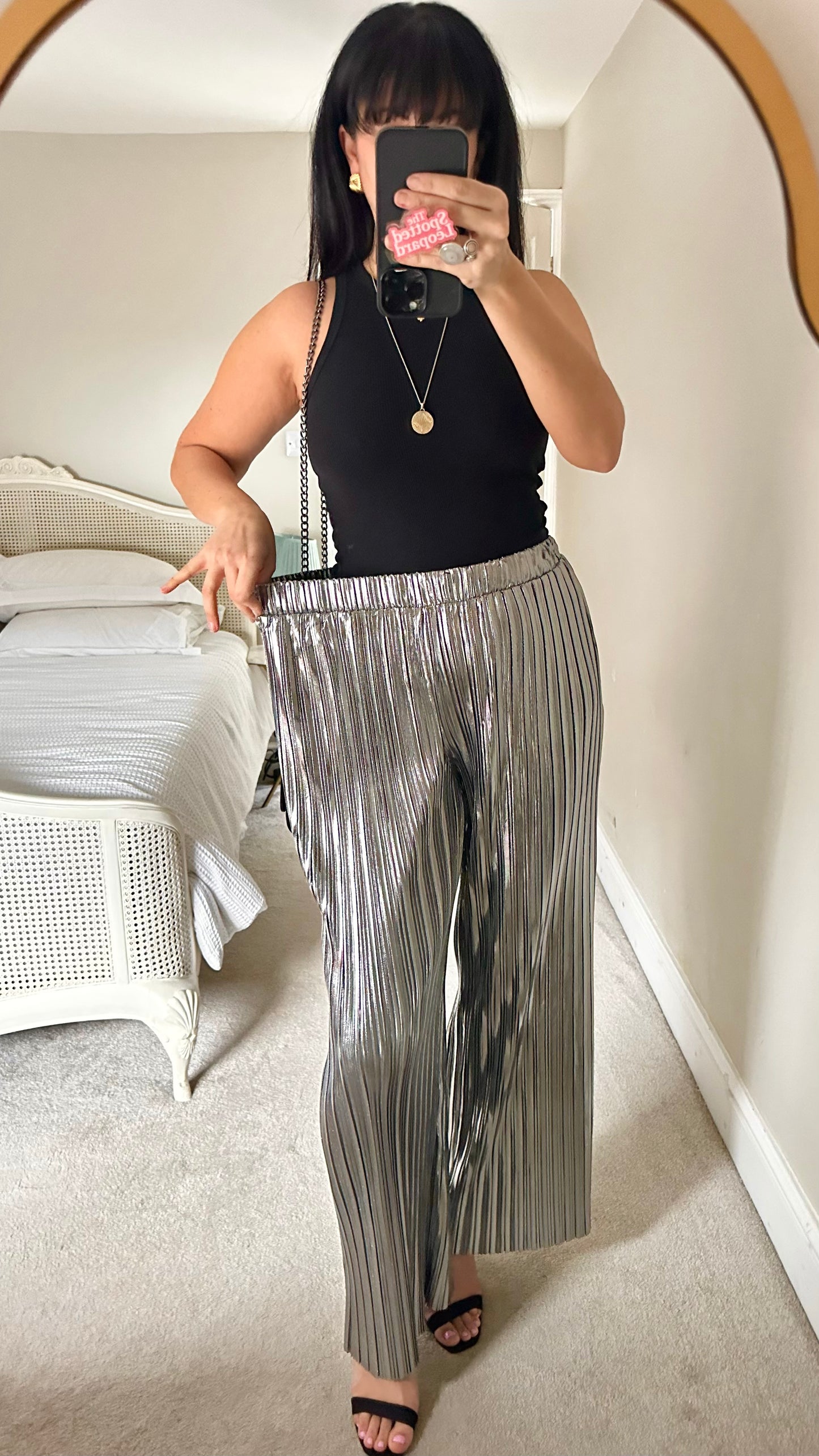 Selected Femme @ Anthropologie silver plissé metallic palazzo trousers large UK 12 14 vgc
