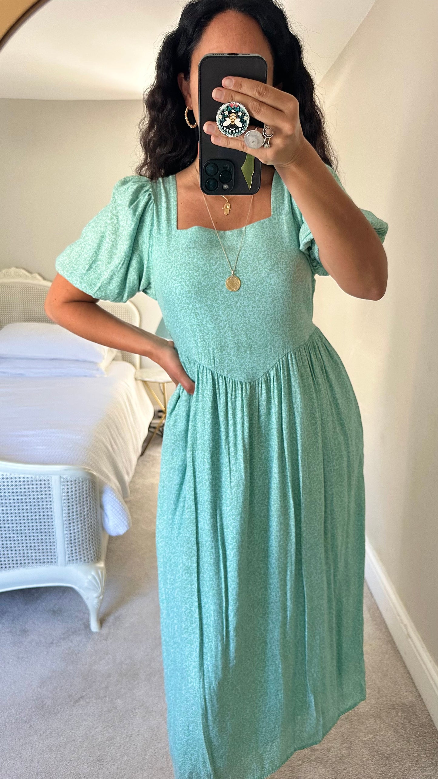 & other stories turquoise green floral midi long dress large UK 12 event vgc