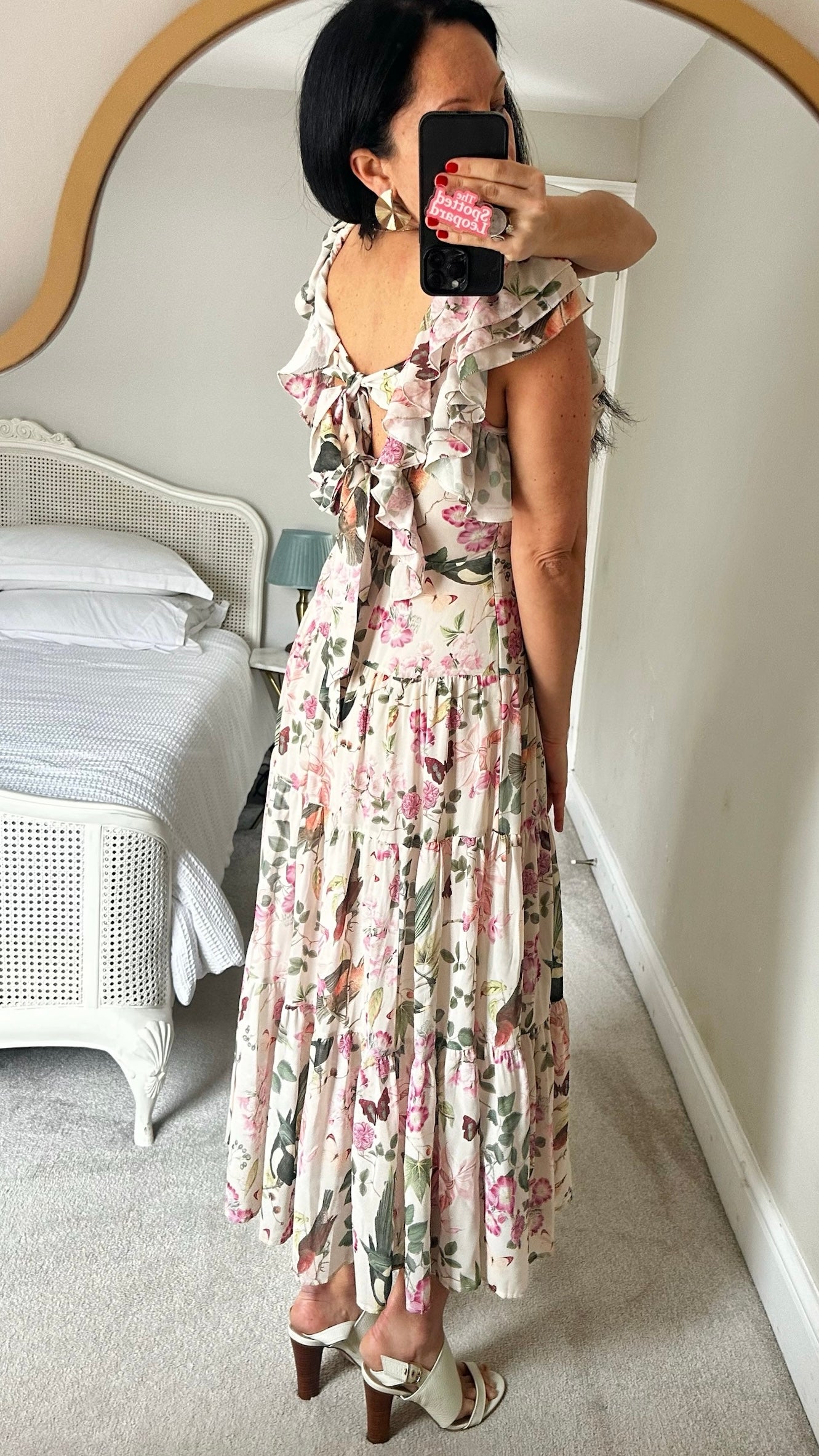 & other stories floral bird cream pink long wedding guest event dress small UK 10 vgc