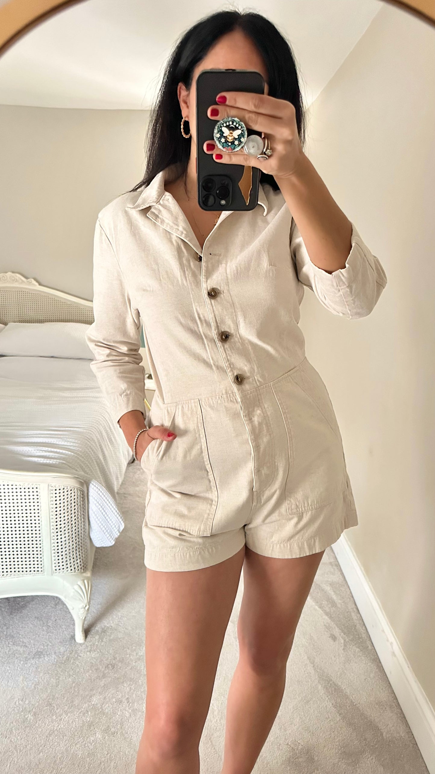 & other stories cream stone shorts playsuit jumpsuit medium UK 12 new bnwot linen blend holiday