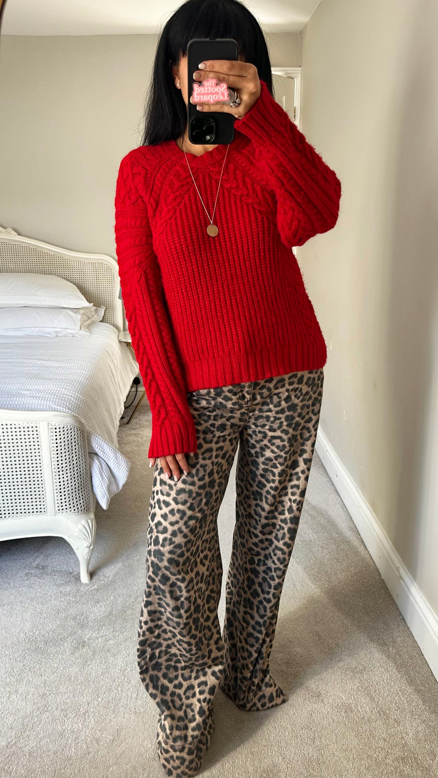 Mango bright red cable knitted jumper medium UK 10-12 vgc