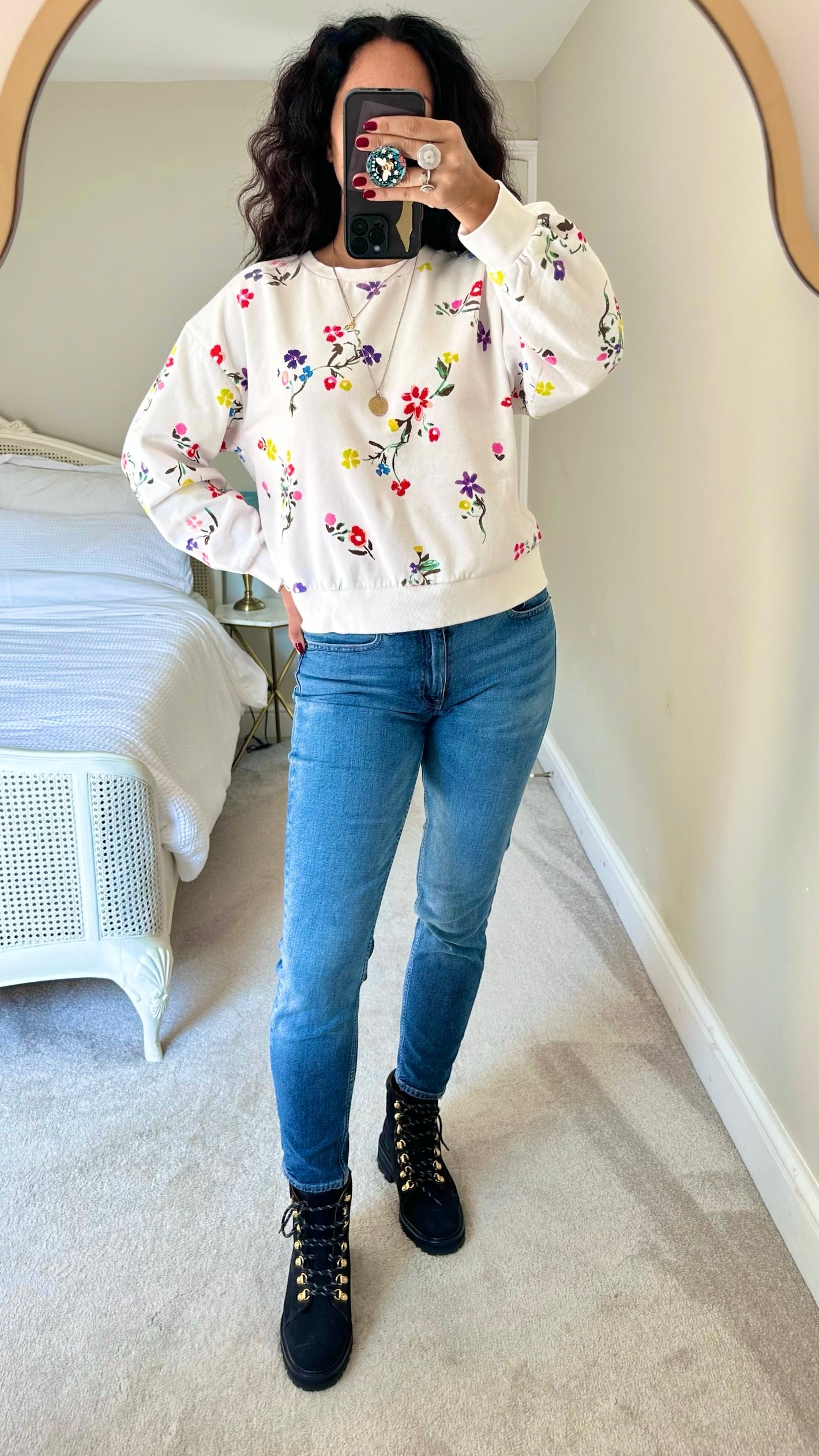 Numph @Anthropologie white floral print sweater jumper large L UK 10 12 vgc