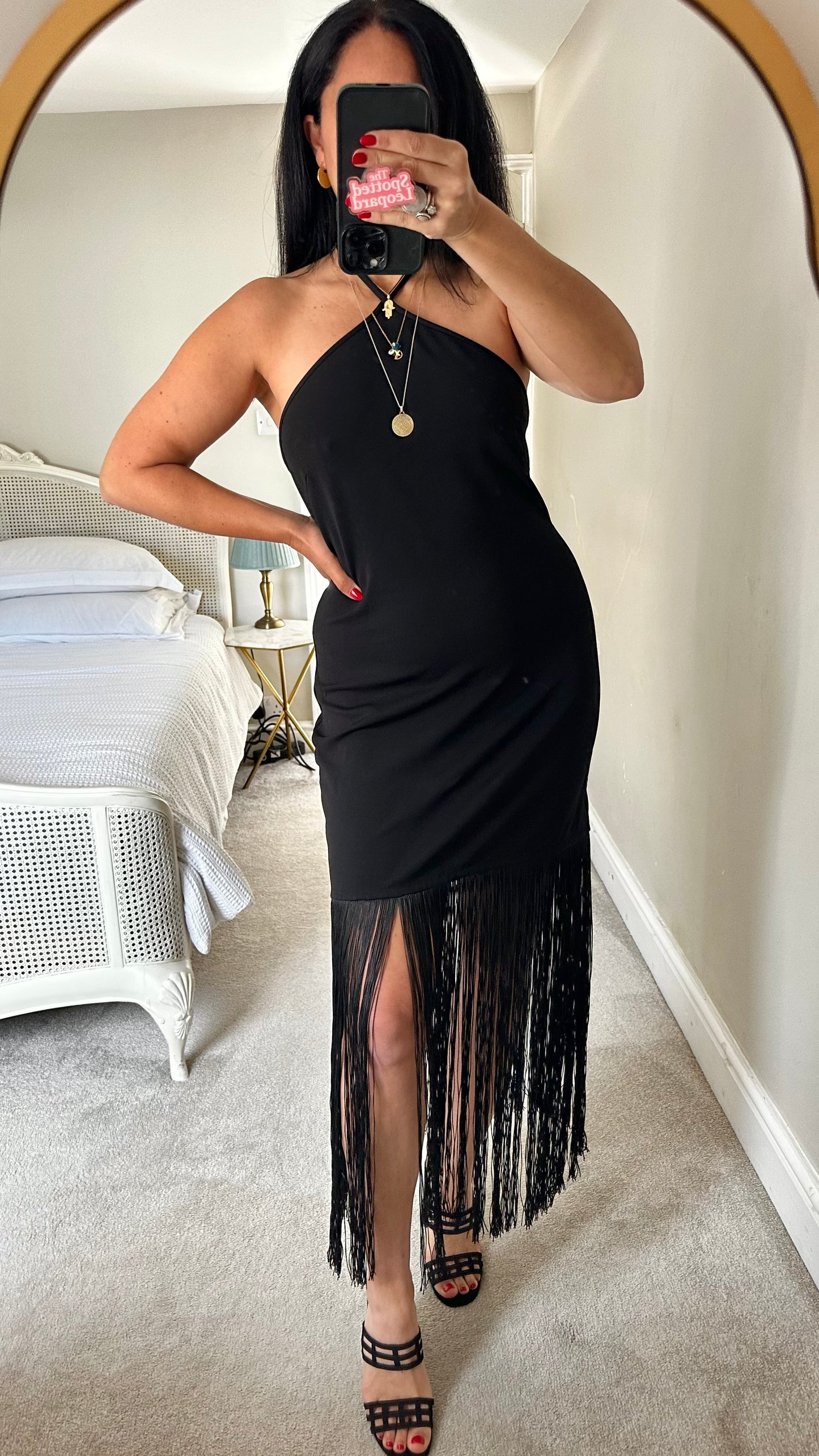 & other stories black tassel halterneck midi maxi event dress medium UK 14 vgc