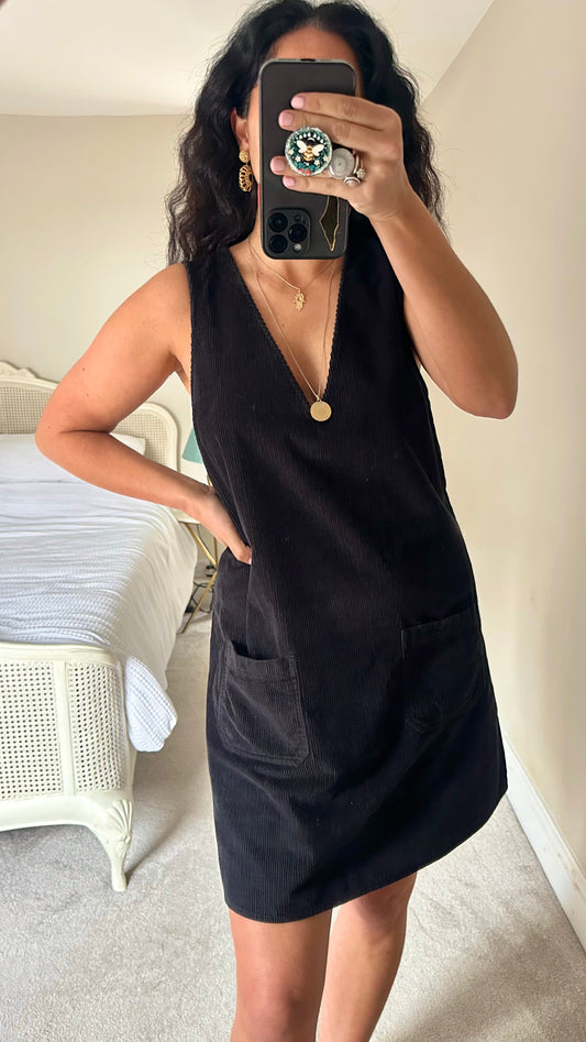 Nobody’s Child black corduroy mini a line swing dress small UK 10 12 14 vgc