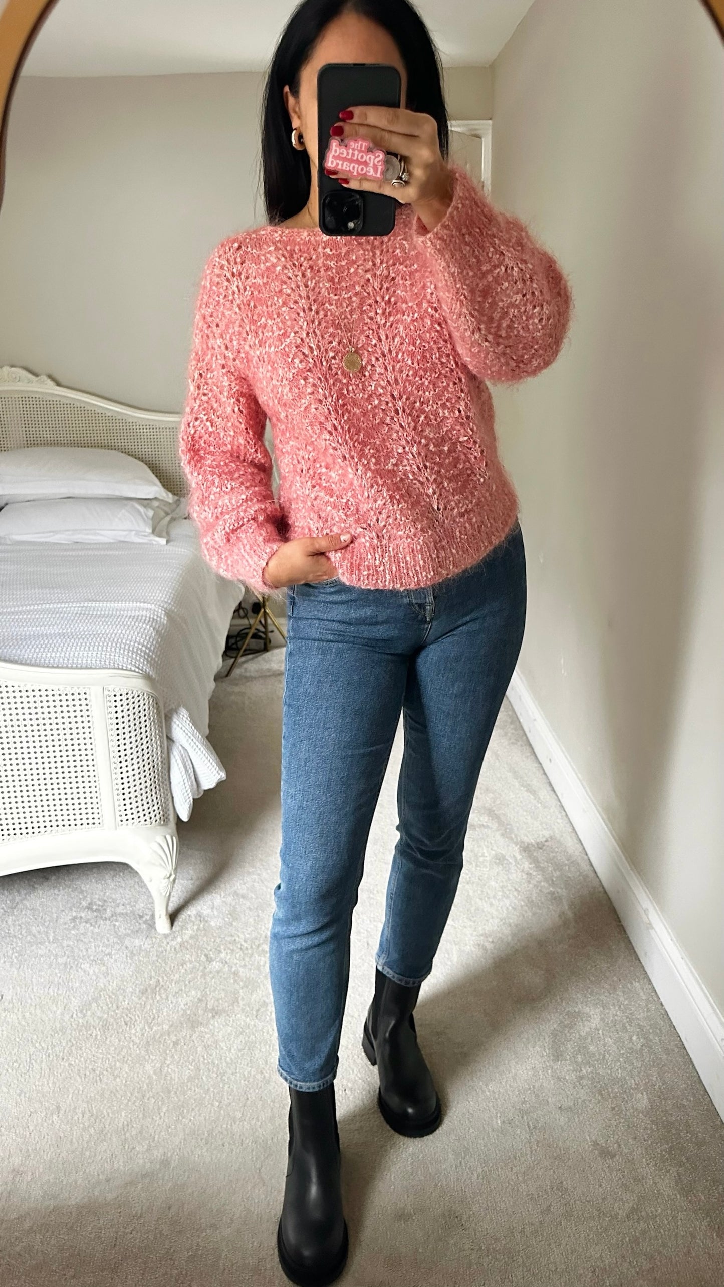 Pink wool blend handmade knitted jumper small UK 8 vgc XMS25