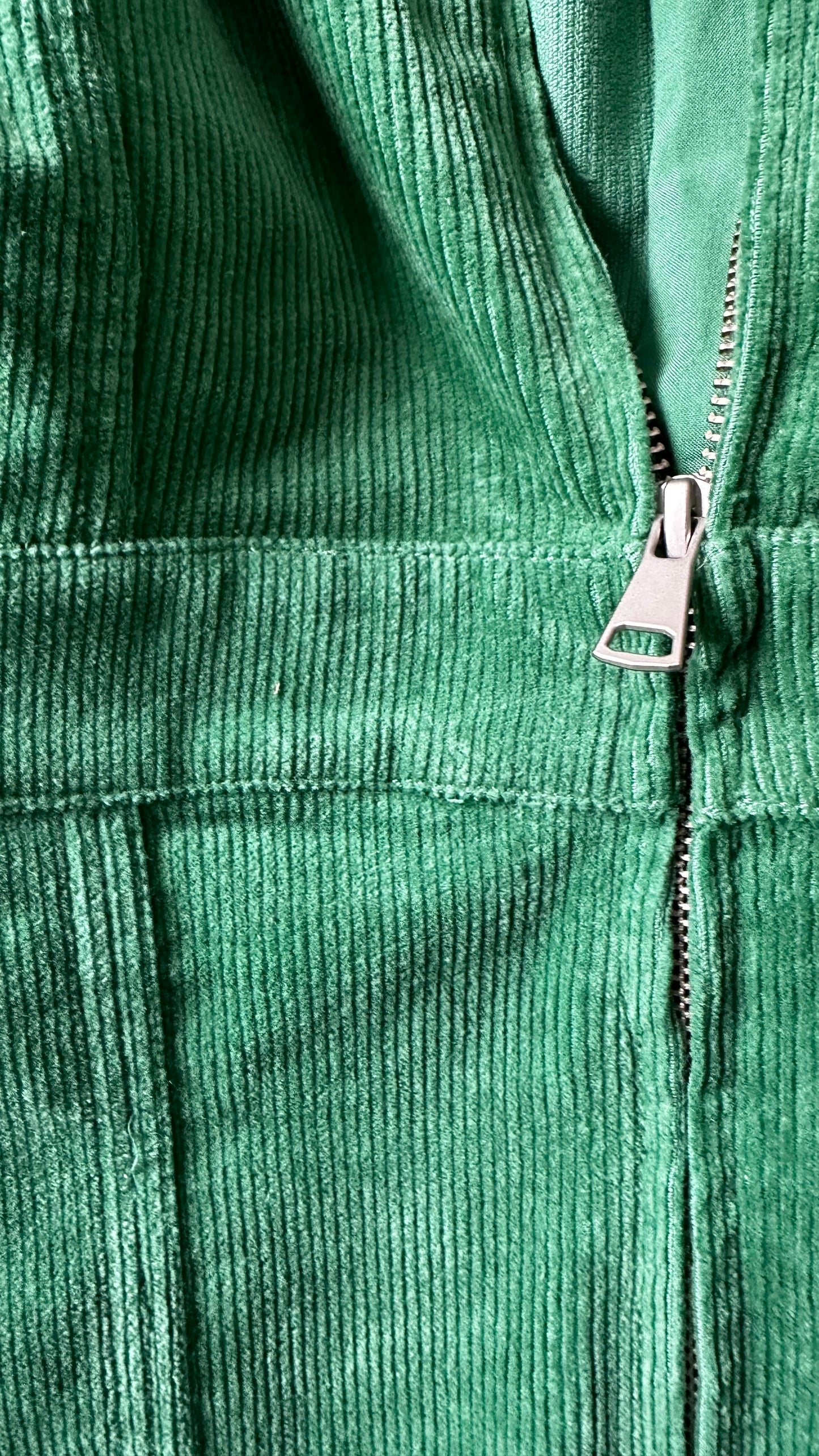 Oliver Bonas pea green corduroy zip up mink dress small UK 8 vgc