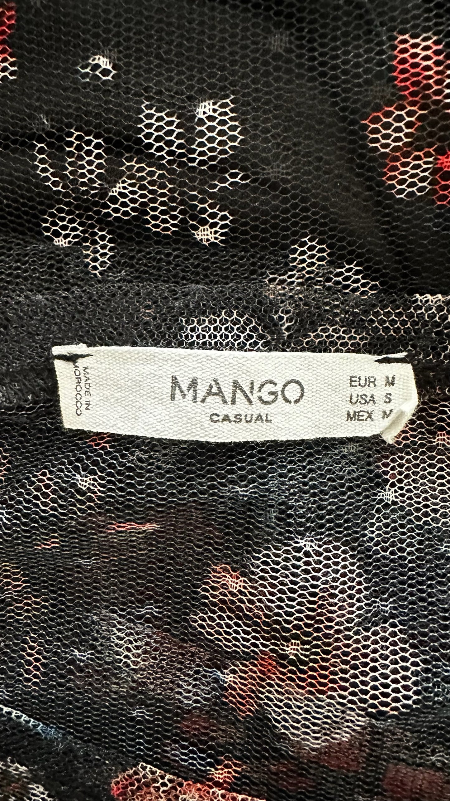Mango black floral mesh overlay event dress large UK 12 vgc