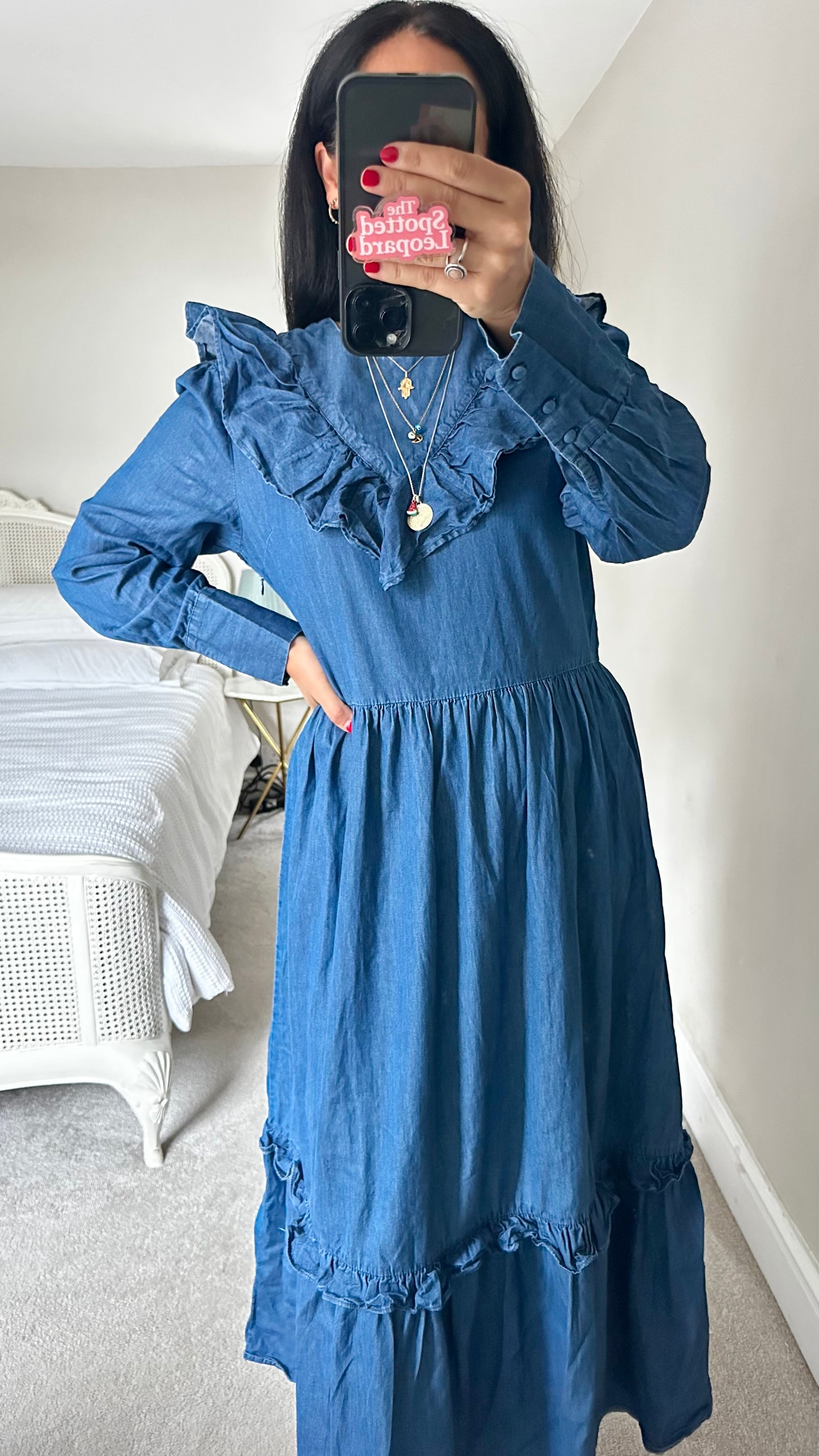 Selected Femme denim navy blue maxi long dress medium UK 12 vgc