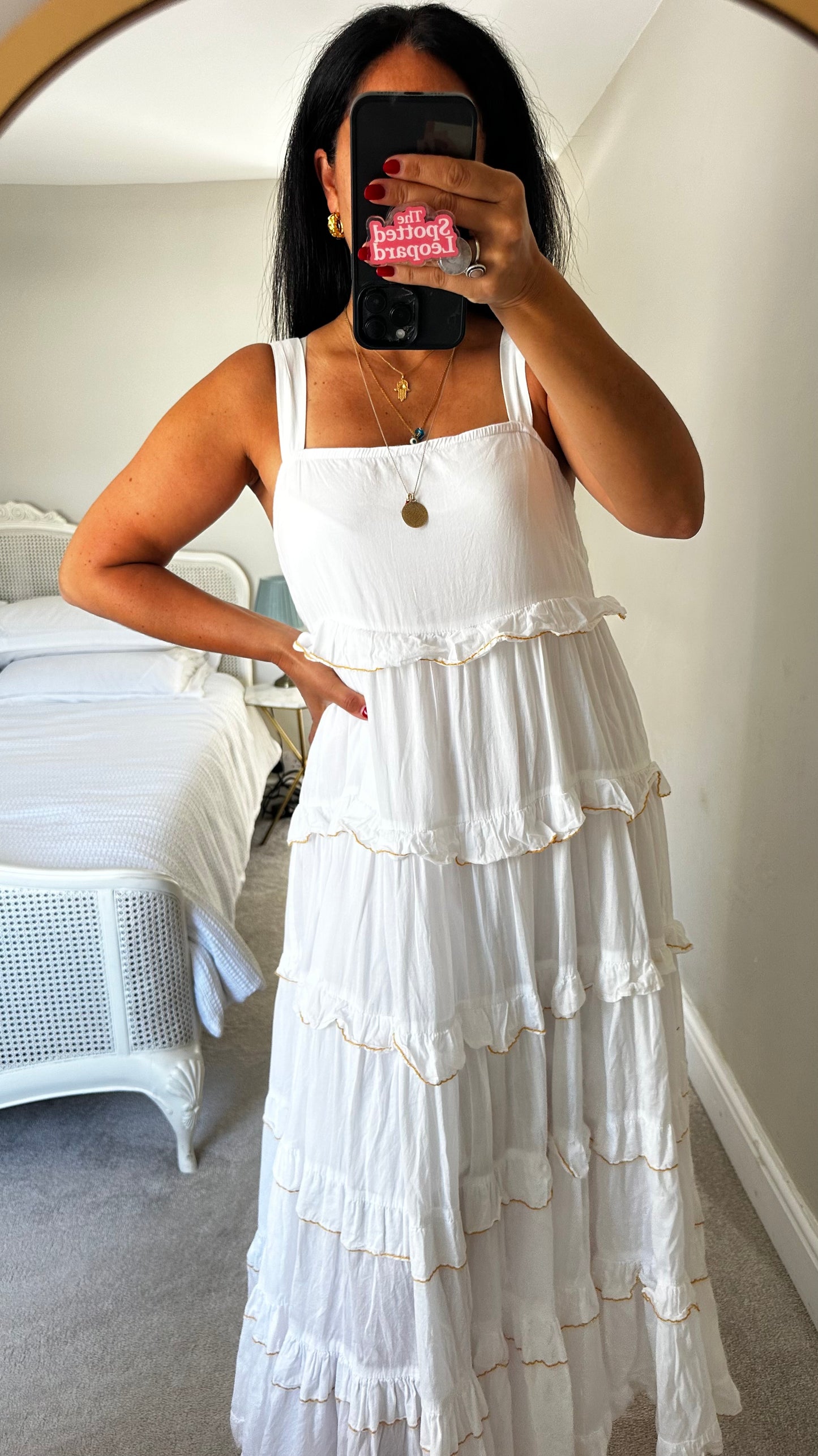 Selected Femme @ Anthropologie white tiered maxi long dress medium UK 14-16 cotton holiday vgc
