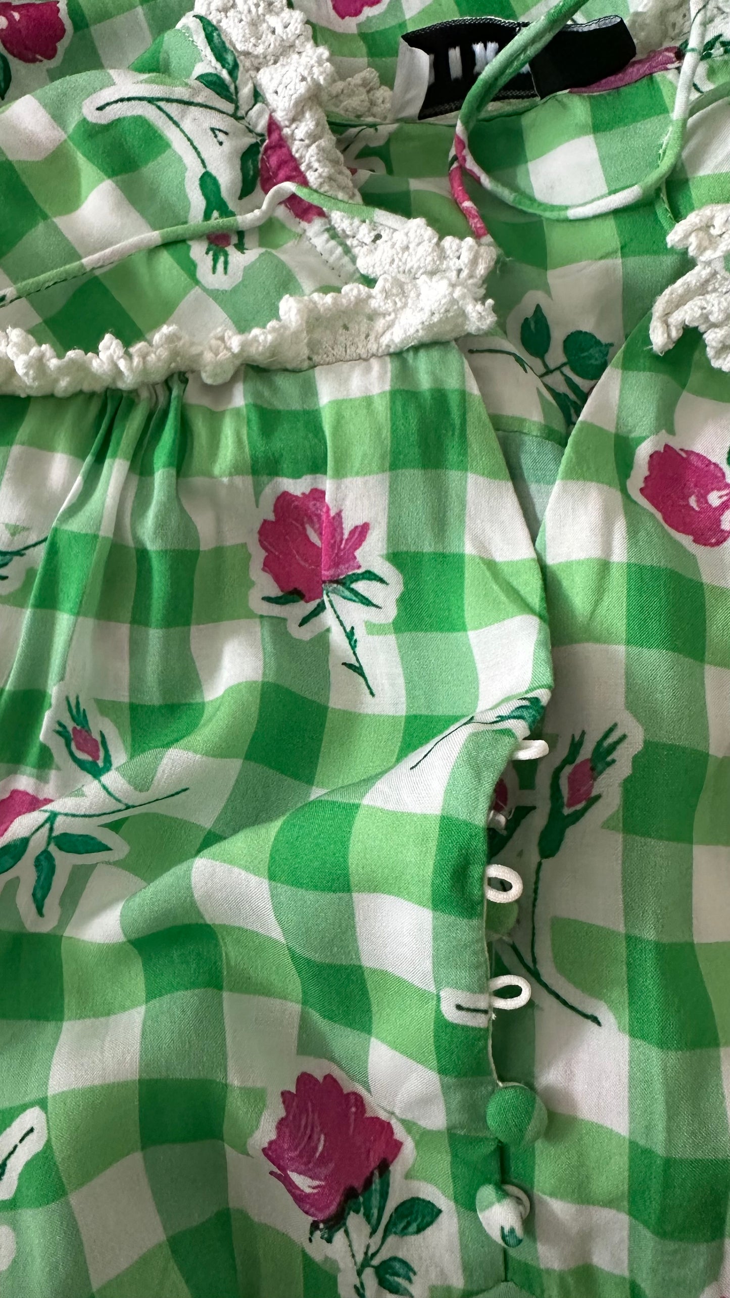 RIXO green white pink gingham check long event dress midi long small UK 8 vgc