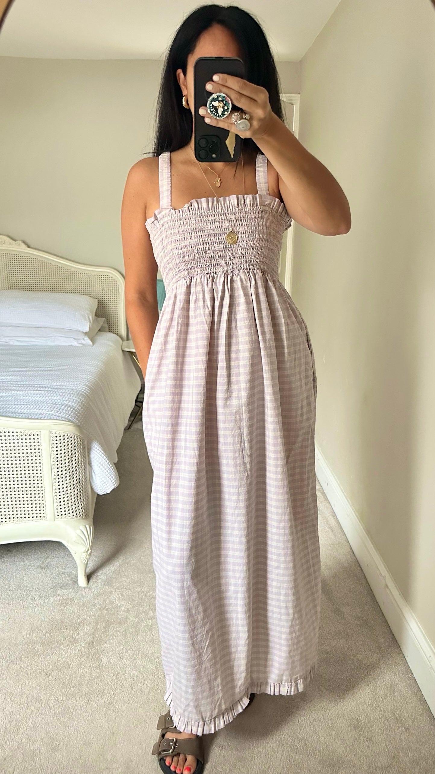 Levi’s lilac cream shirred bust maxi dress holiday small UK 8-10 as new condition