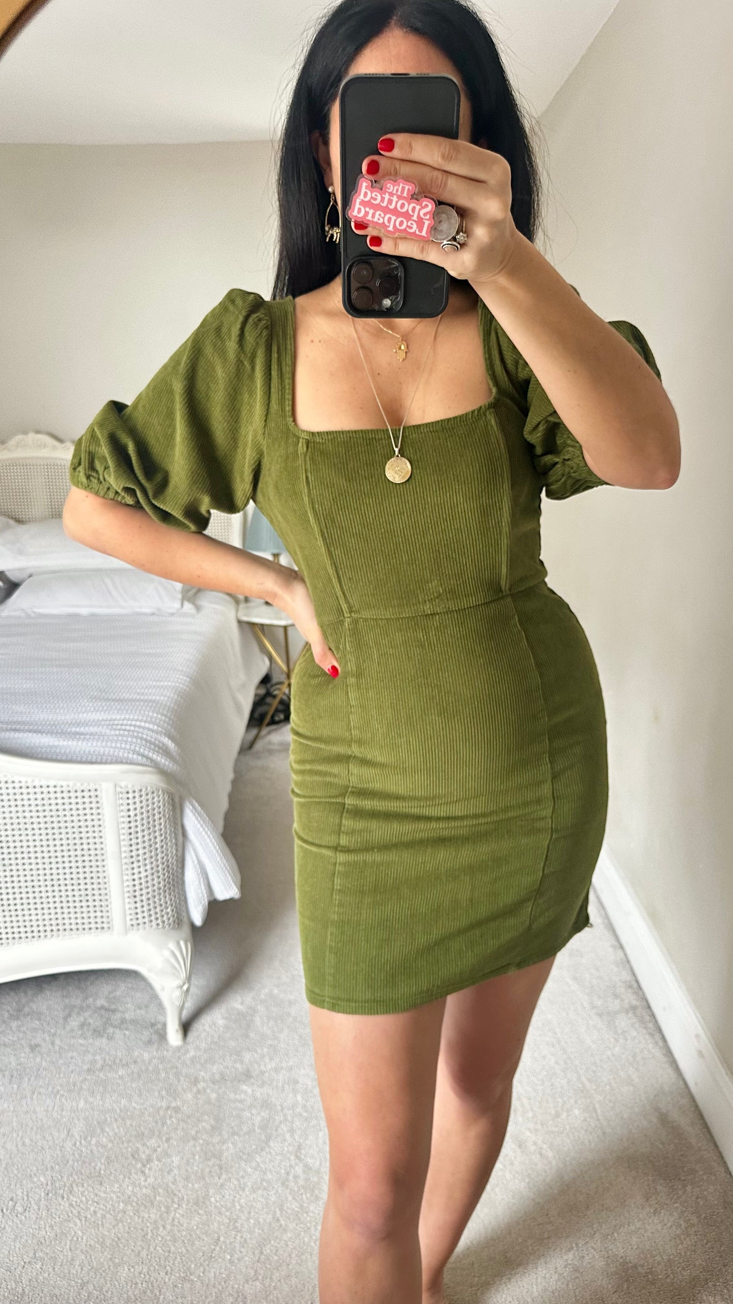ASOS khaki green corduroy mini casual dress small UK 10 vgc
