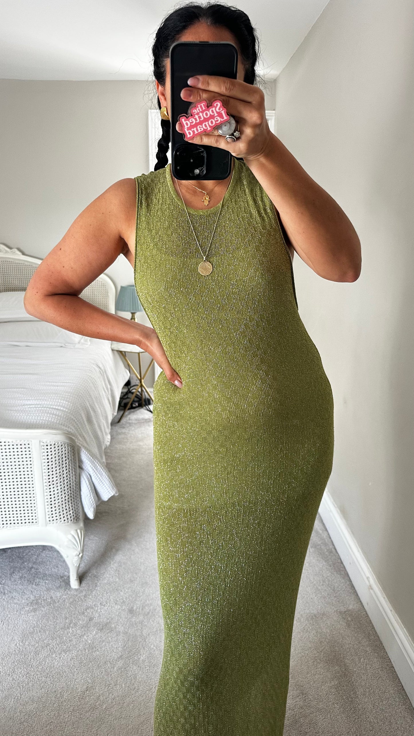 Ro & Zo khaki green shimmer maxi long tall sheer event beach holiday boho dress large UK 14 vgc