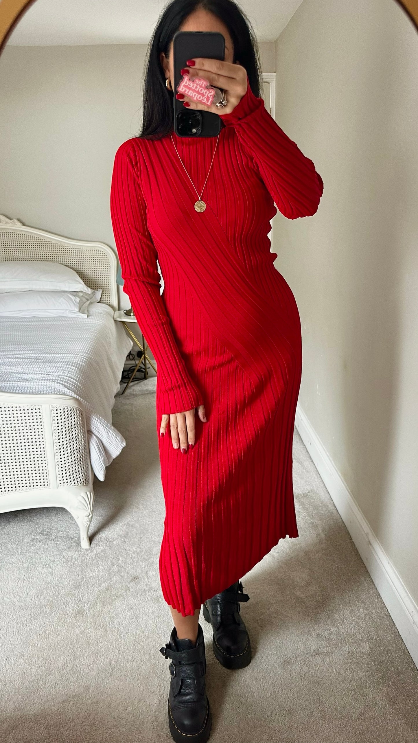 Topshop bright red ribbed knitted maxi jumper dress large UK 12-14 vgc XMS25