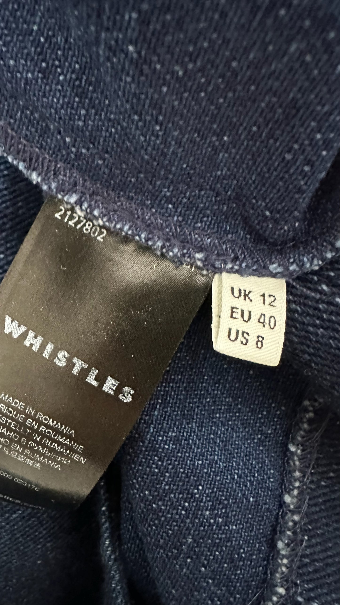 Whistles denim zip front midi skirt large UK 12 vgc