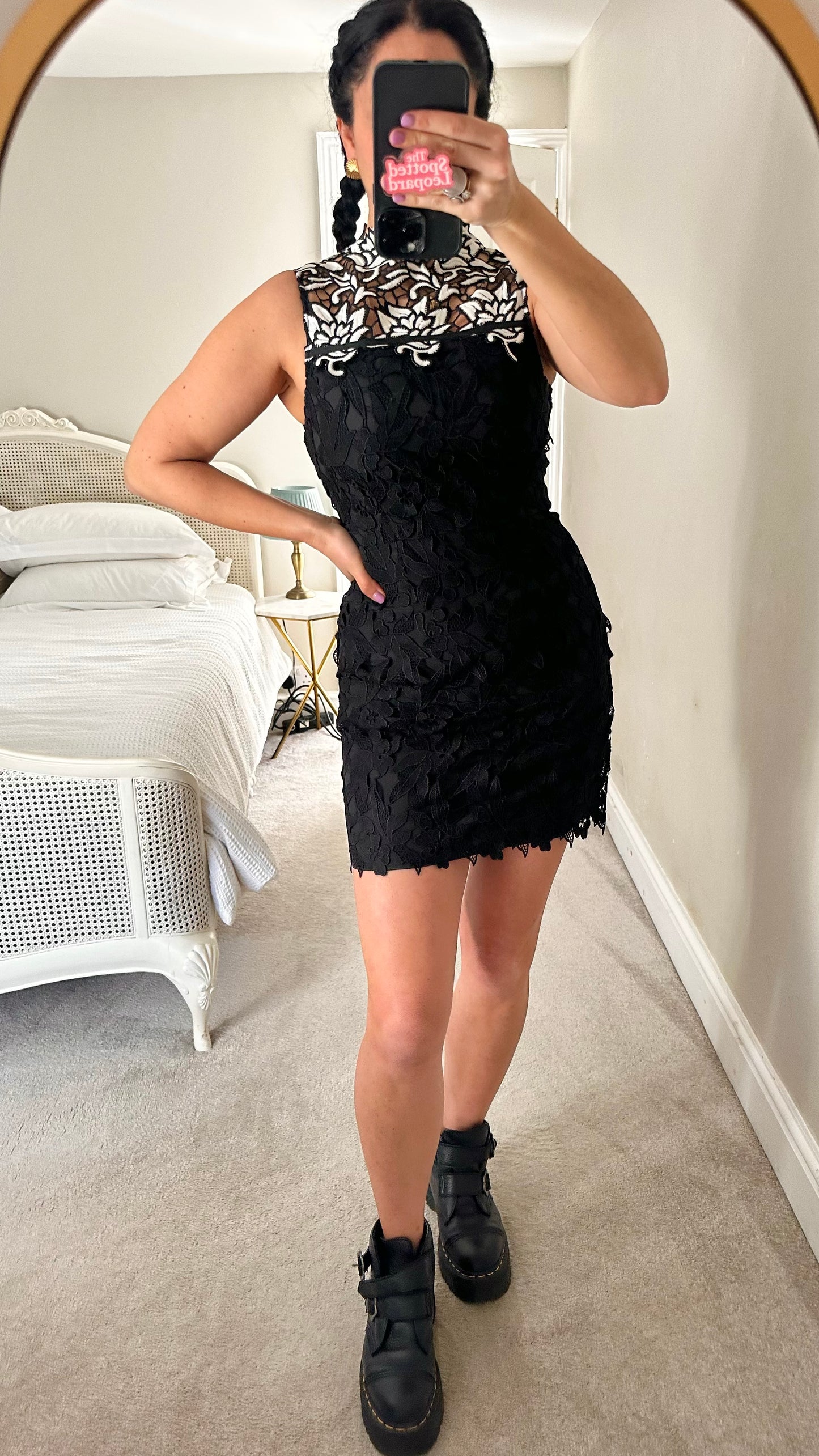 Topshop black lace mini dress small UK 10 event evening vgc