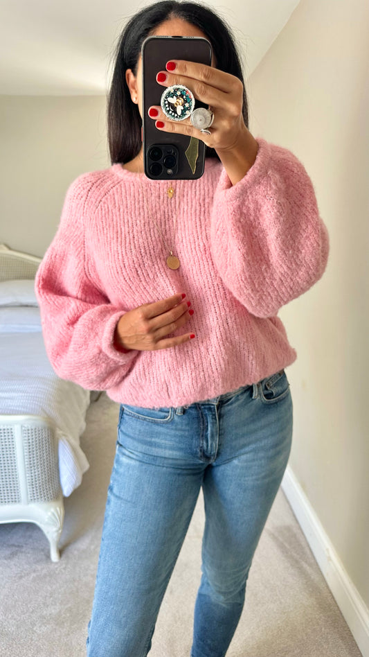 Oliver Bonas candy pink knitted jumper sweater extra large UK 14 vgc
