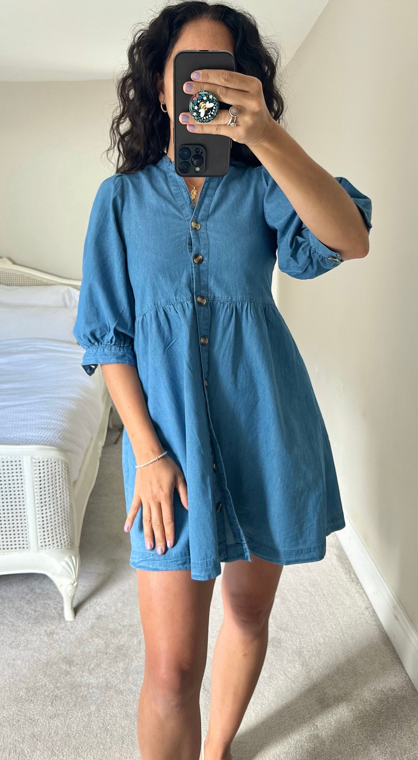 Warehouse denim jeans blue button up mini dress extra small UK 6 vgc