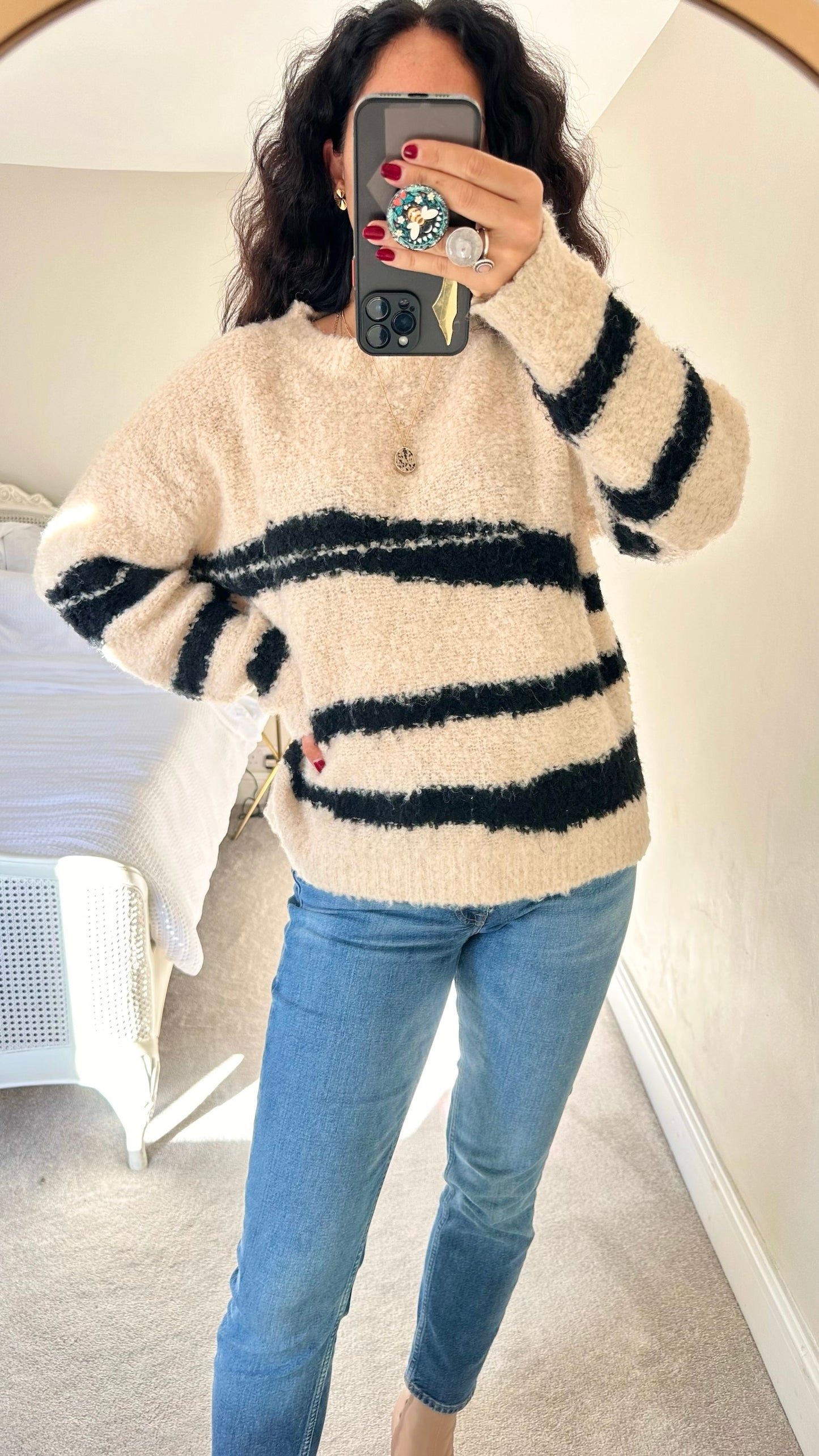 Warehouse cream black stripe jumper small medium UK 8 10 vgc