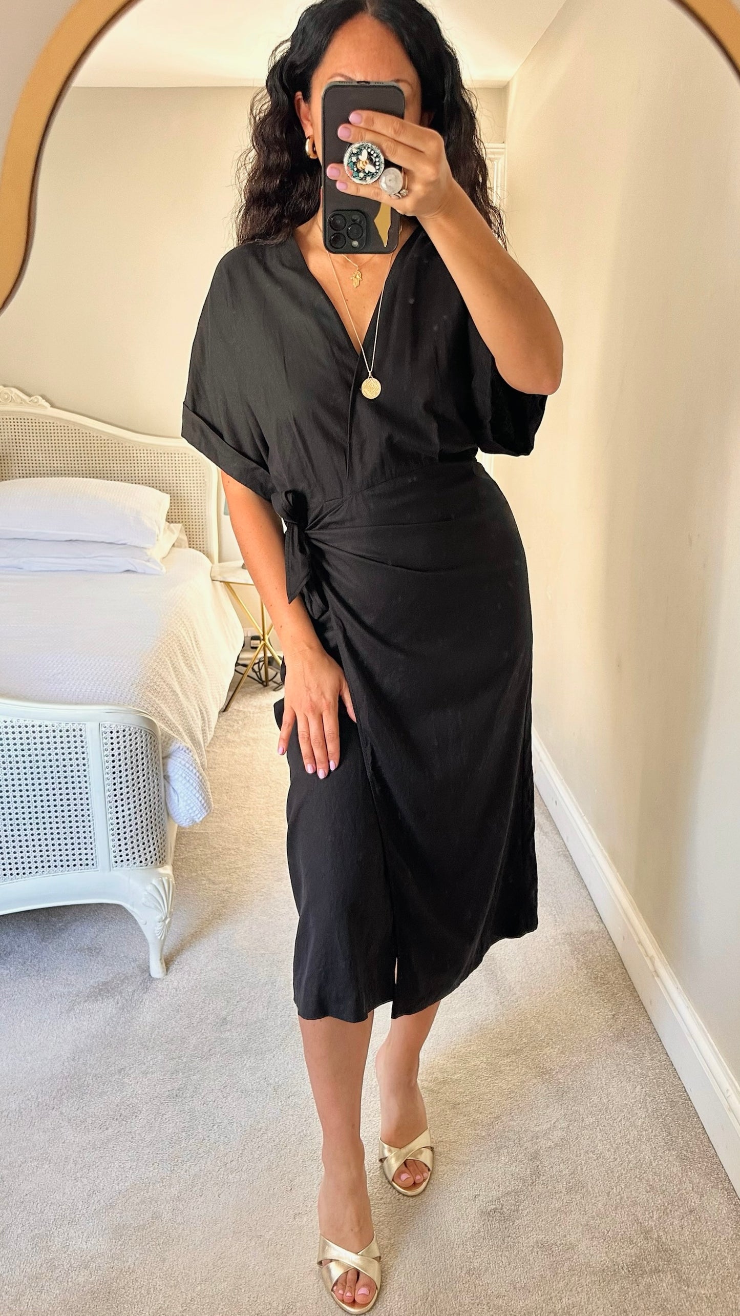 &Other stories black wrap midi dress medium M UK 10 vgc