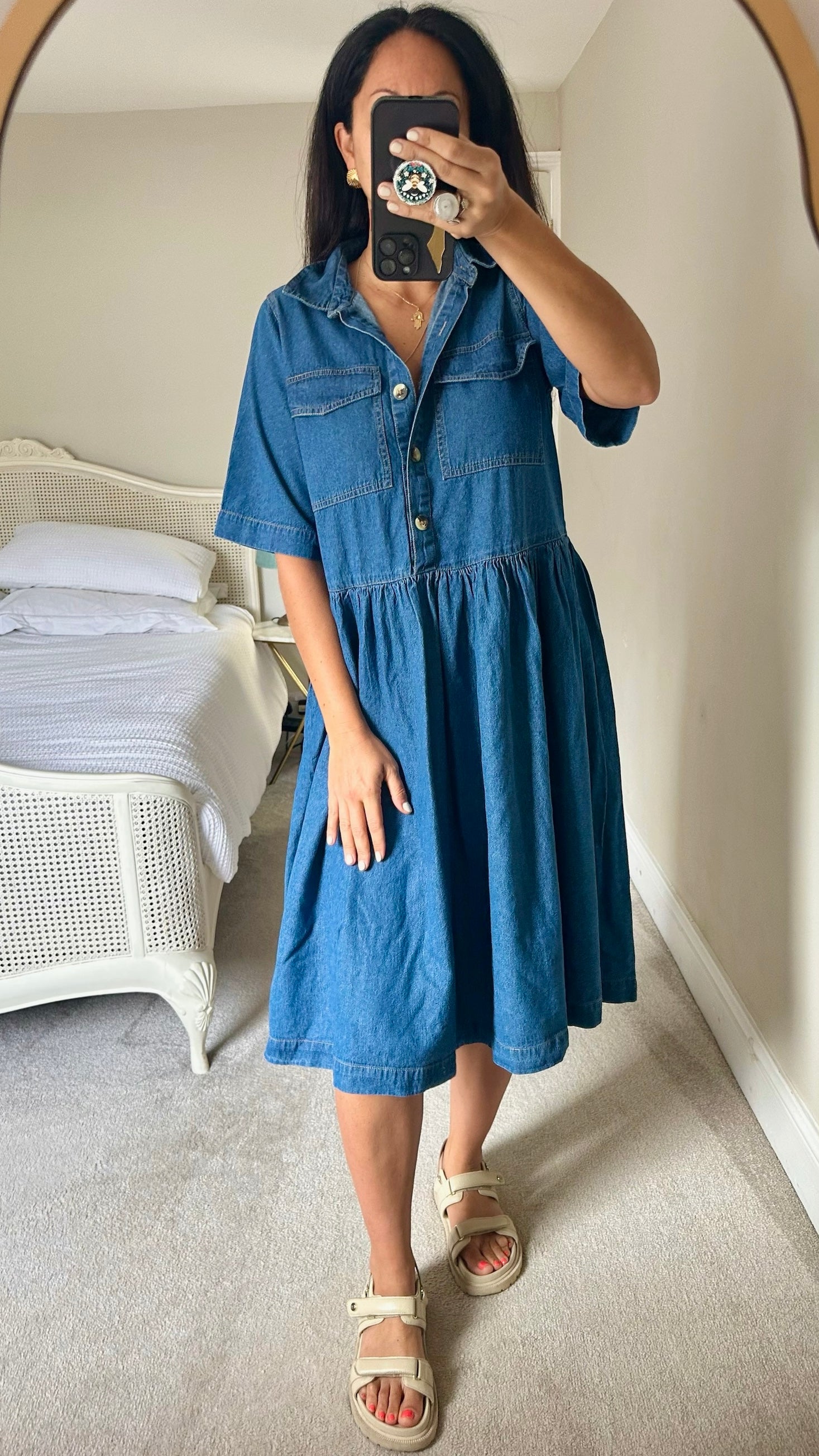 Denim Midi Button Down Shirt Dress Warehouse Blue Denim Oversize