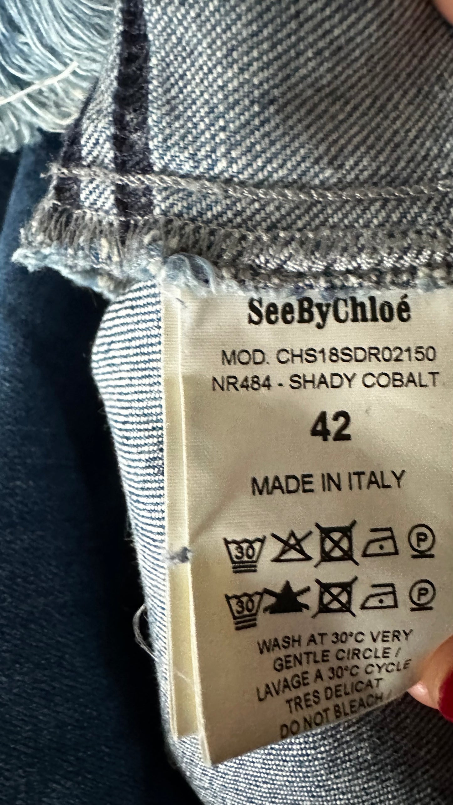 See by Chloe navy blue denim jeans mid length dress medium UK 14 vgc