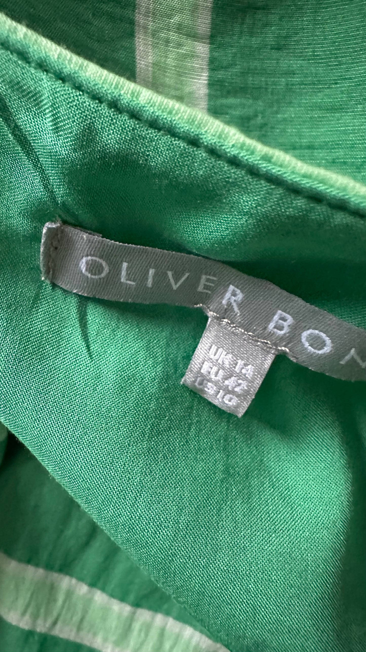 Oliver Bonas bright green stripe mini dress medium UK 14 vgc