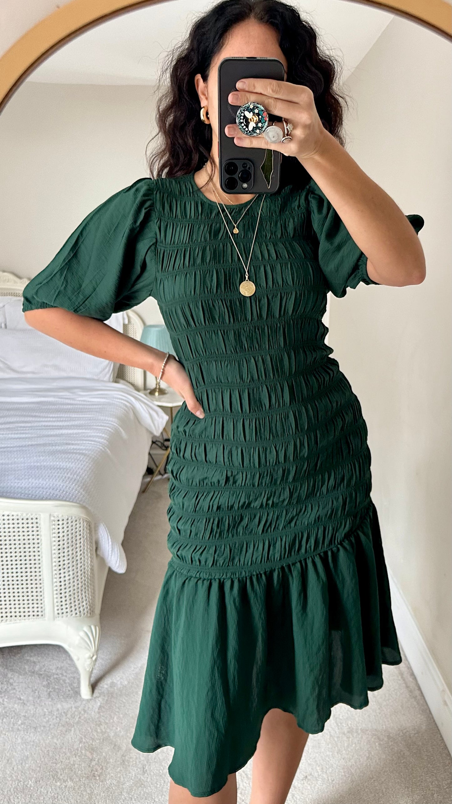 YAS forest dark green rusched shirred midi event Christmas dress medium UK 10 12 new