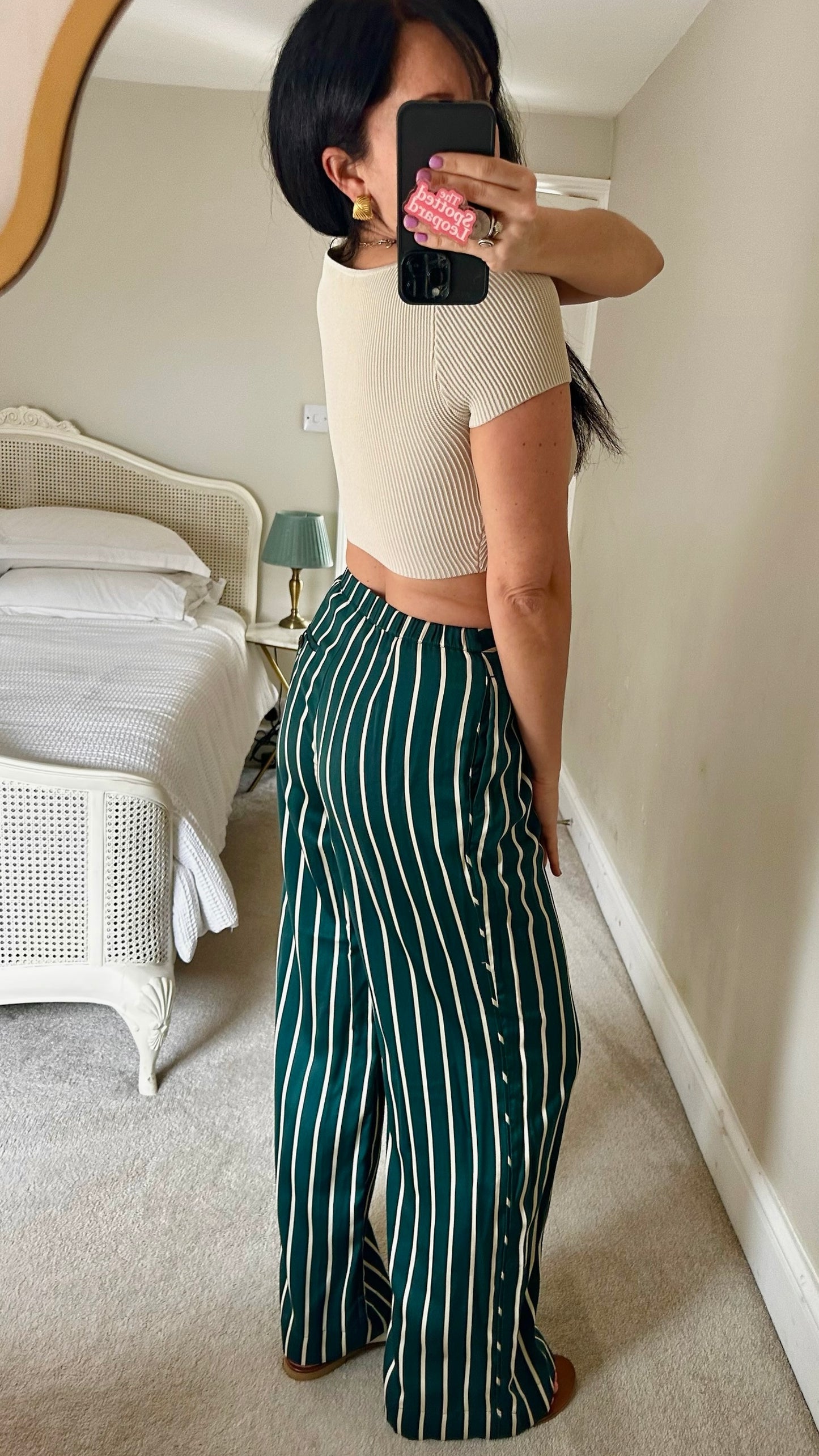 Whistles dark green white stripe trousers small UK 10 vgc
