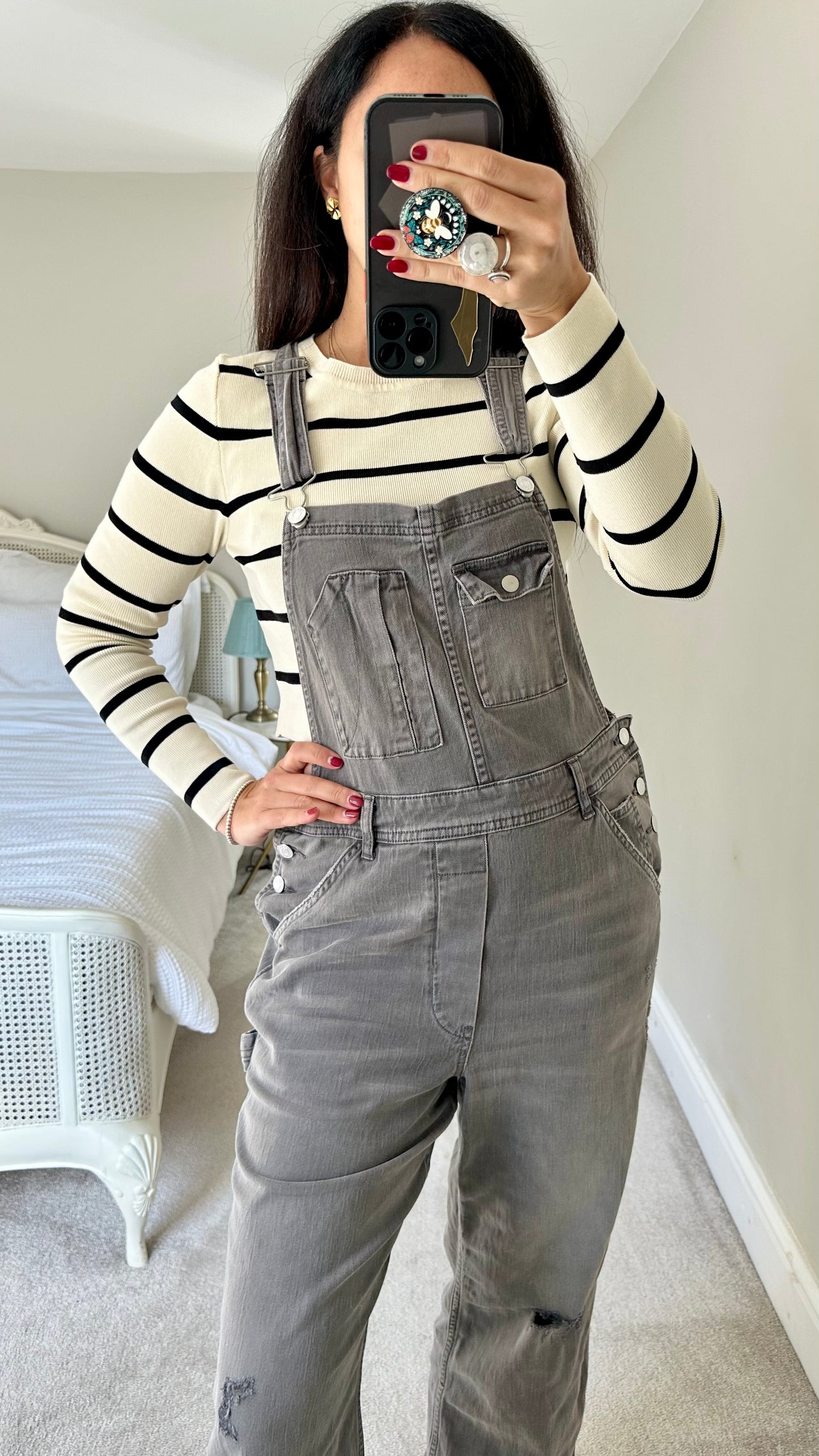 Pilcro @ Anthropologie grey denim jumpsuit dungarees large UK 12 vgc