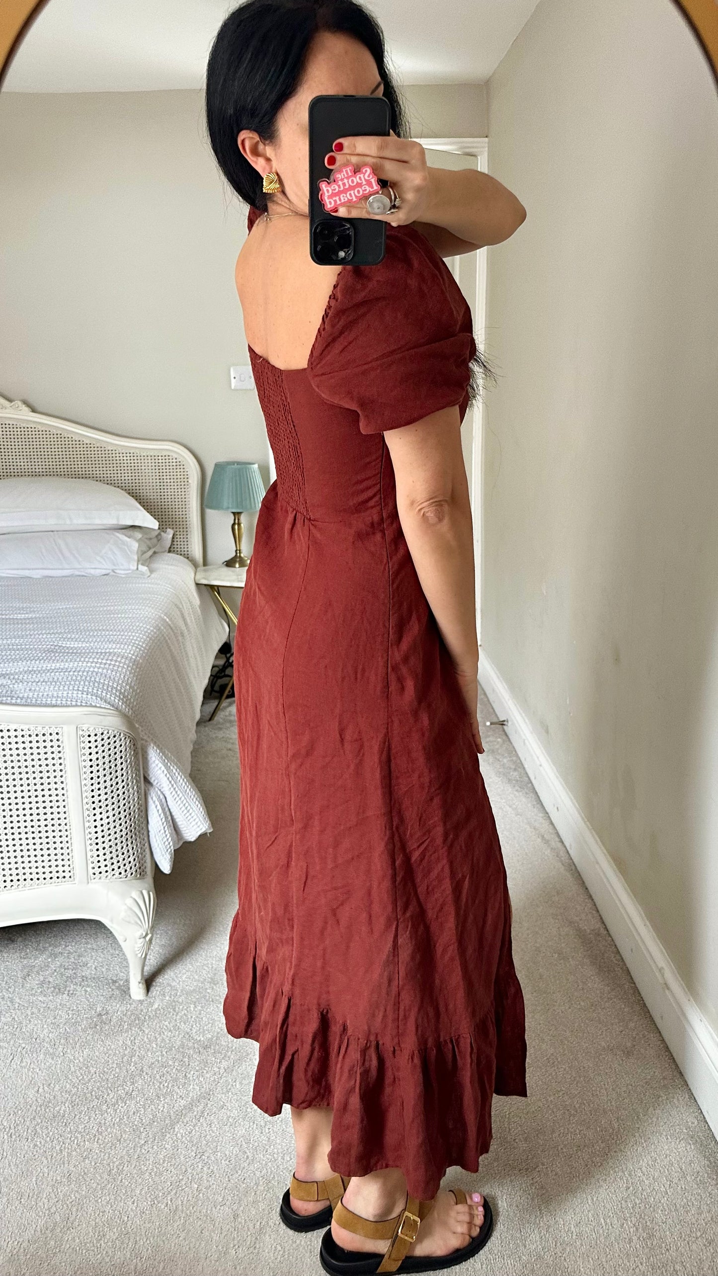 & other stories brown burgundy pure linen side split holiday event dress medium UK 12 vgc