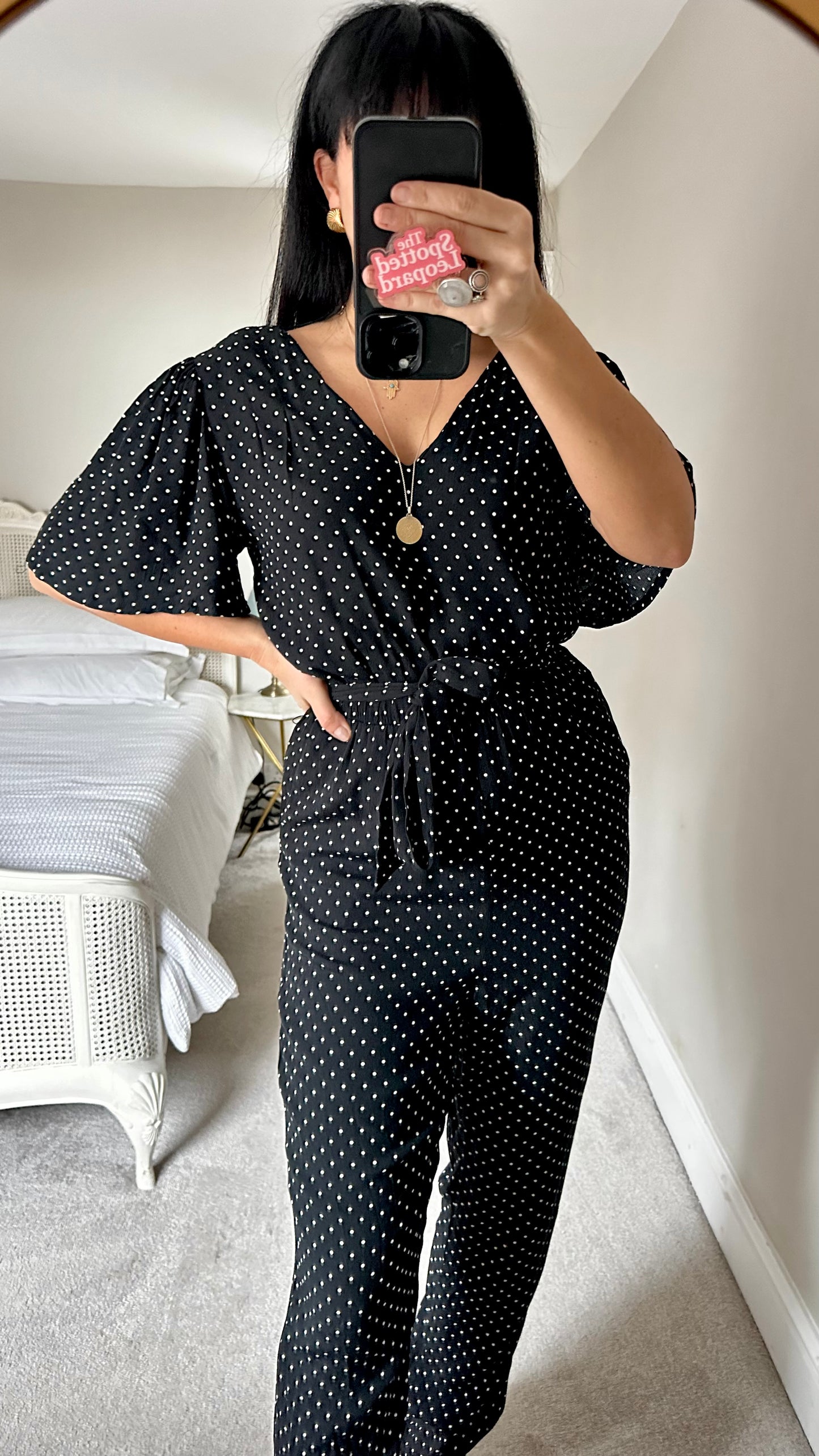 La Redoute black white polka dot tall jumpsuit playsuit trousersuit medium UK 12 vgc
