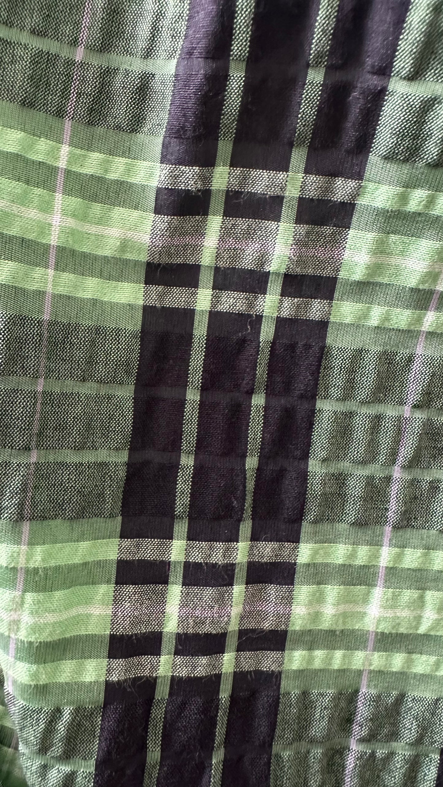 Ganni black lime green check gingham midi long dress medium UK 10 vgc event w25