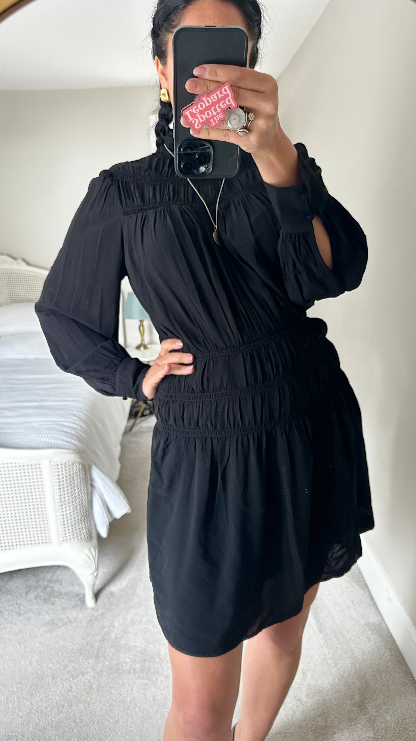 & other stories black shirred mini dress small UK 8-10 vgc