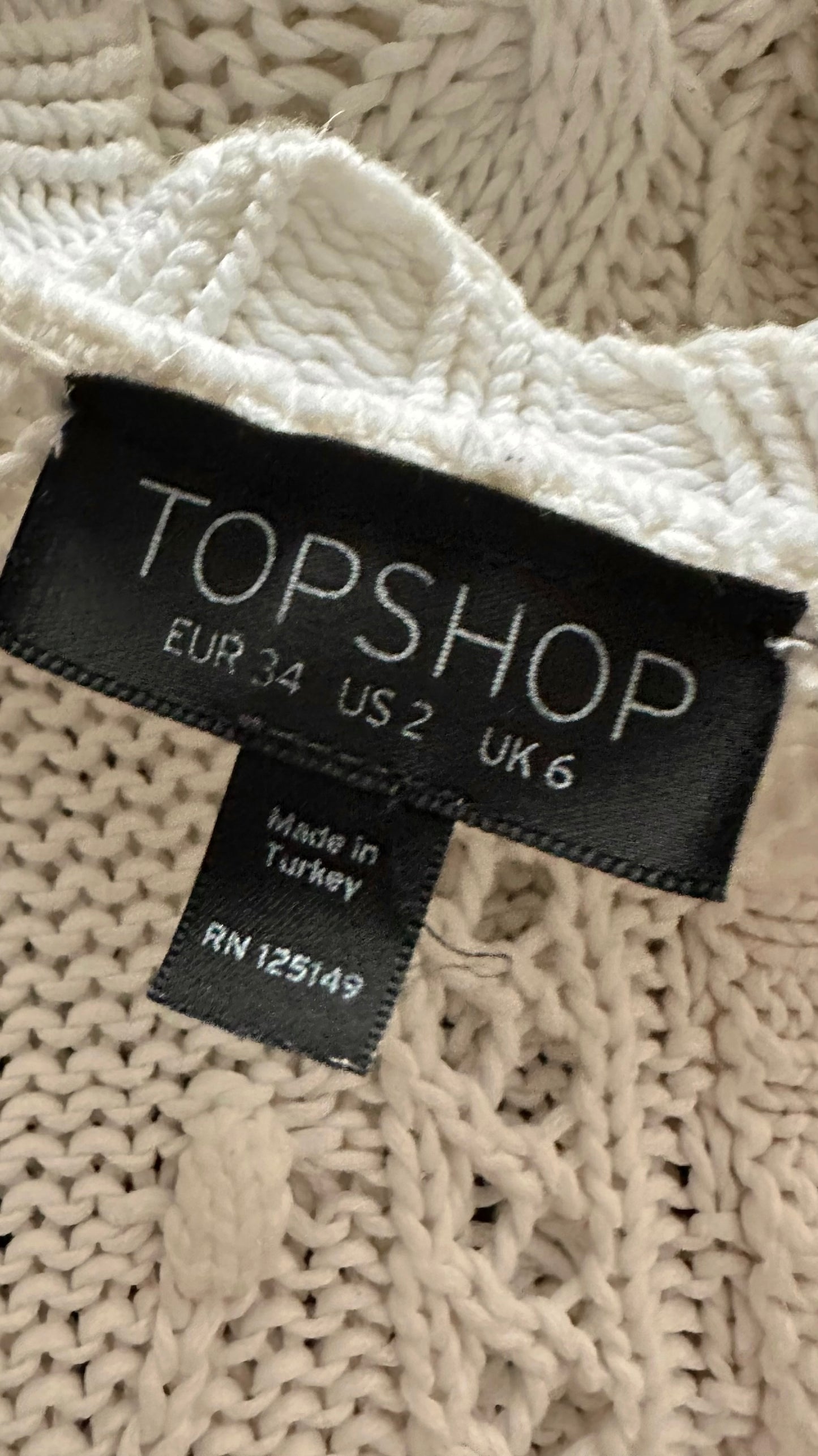 Topshop white knitted cardigan extra small XS UK 6 vgc