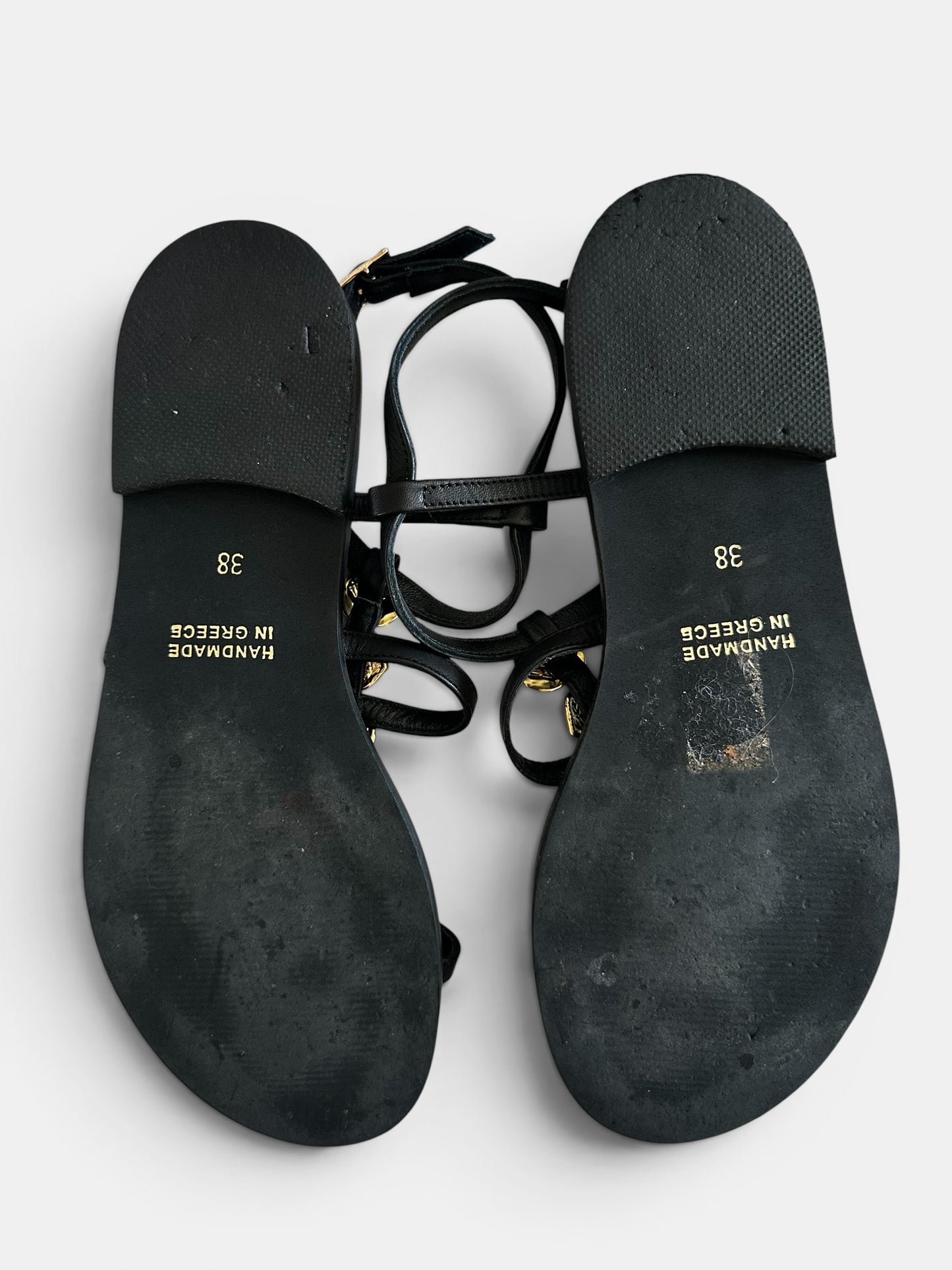 Cuchy @ Net a Porter black gold leather shell sandals flip flops shoes UK 5 EU 38 vgc