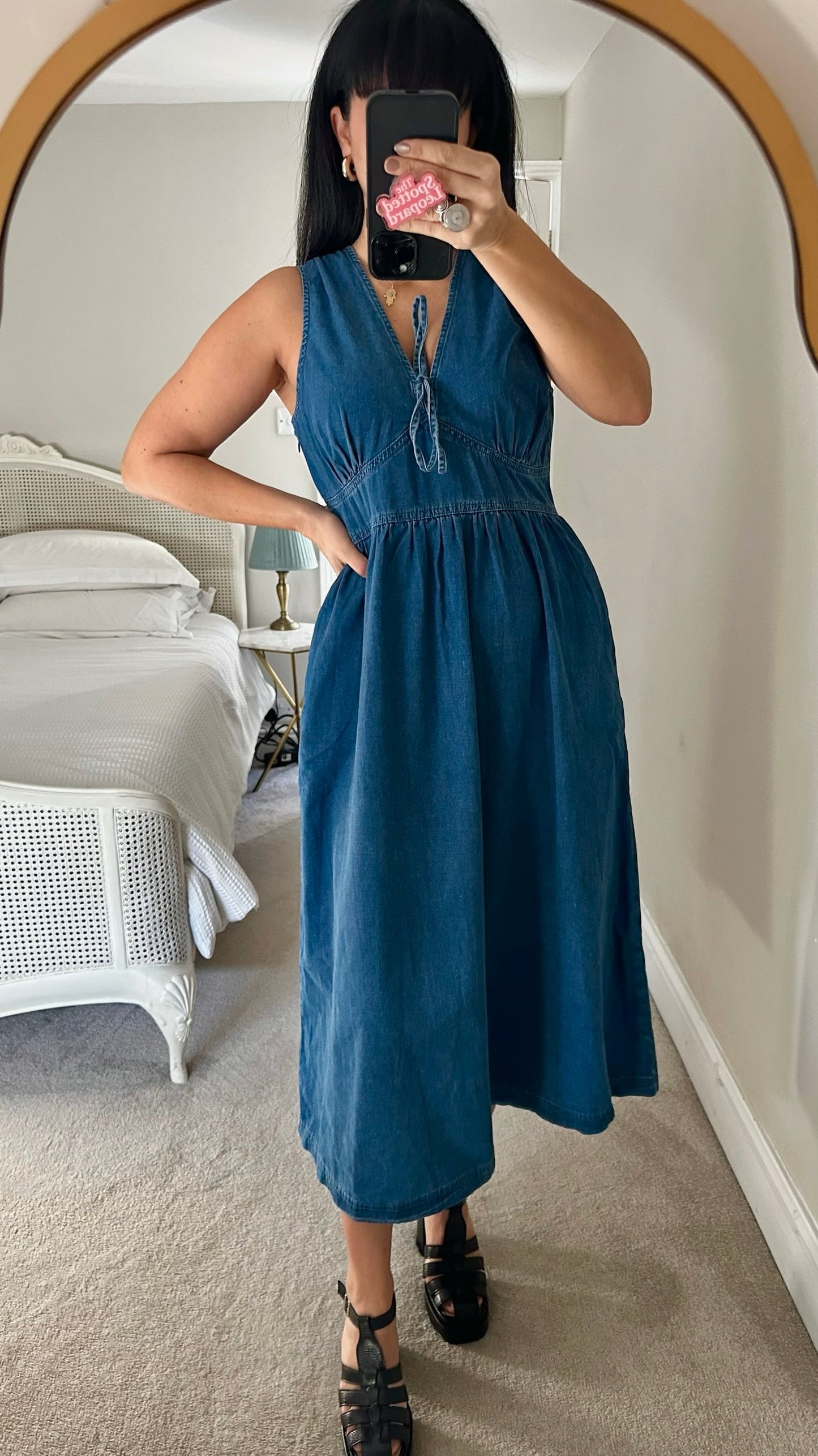 Nobodys Child navy blue denim jeans tie front midi dress UK 12 new bnwt