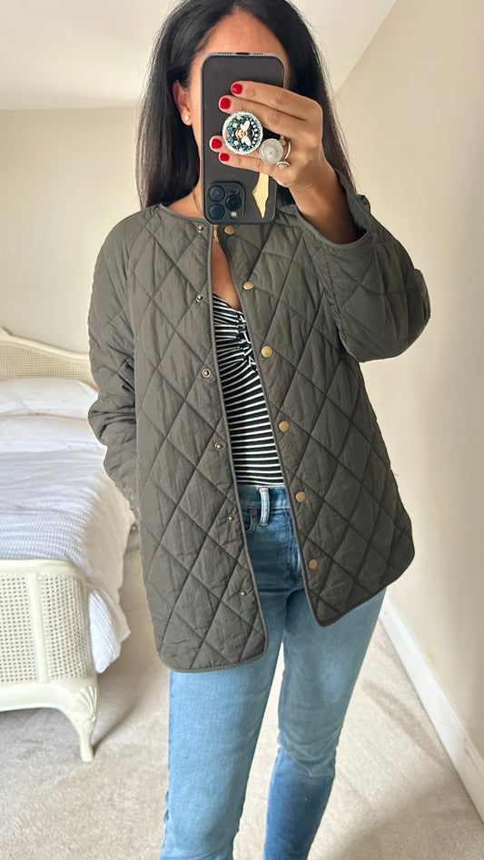 & other stories khaki green quilted jacket coat small UK 6 8 vgc w25