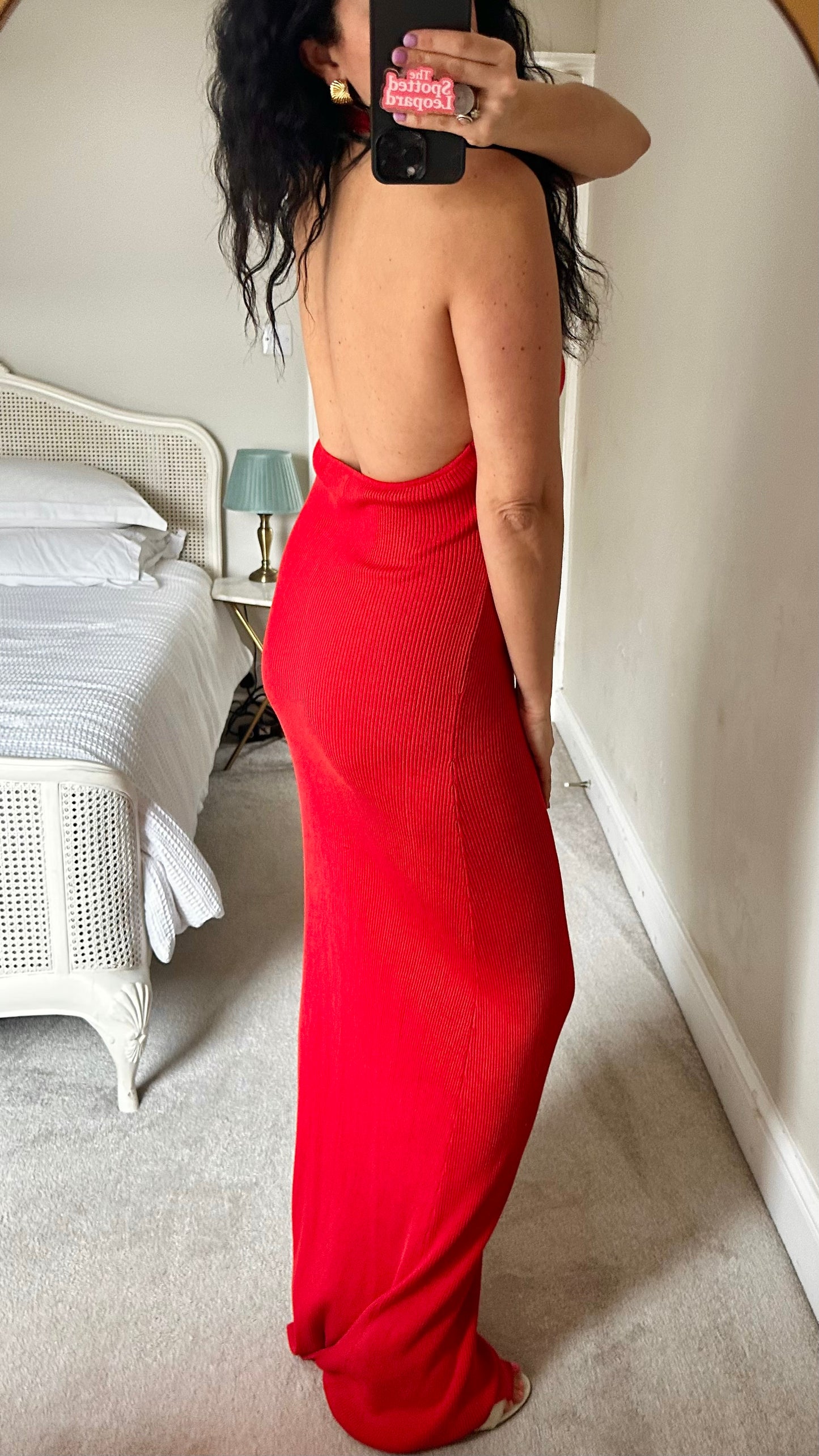 Mango bright red halterneck holiday event maxi dress tall extra large / UK 14 vgc