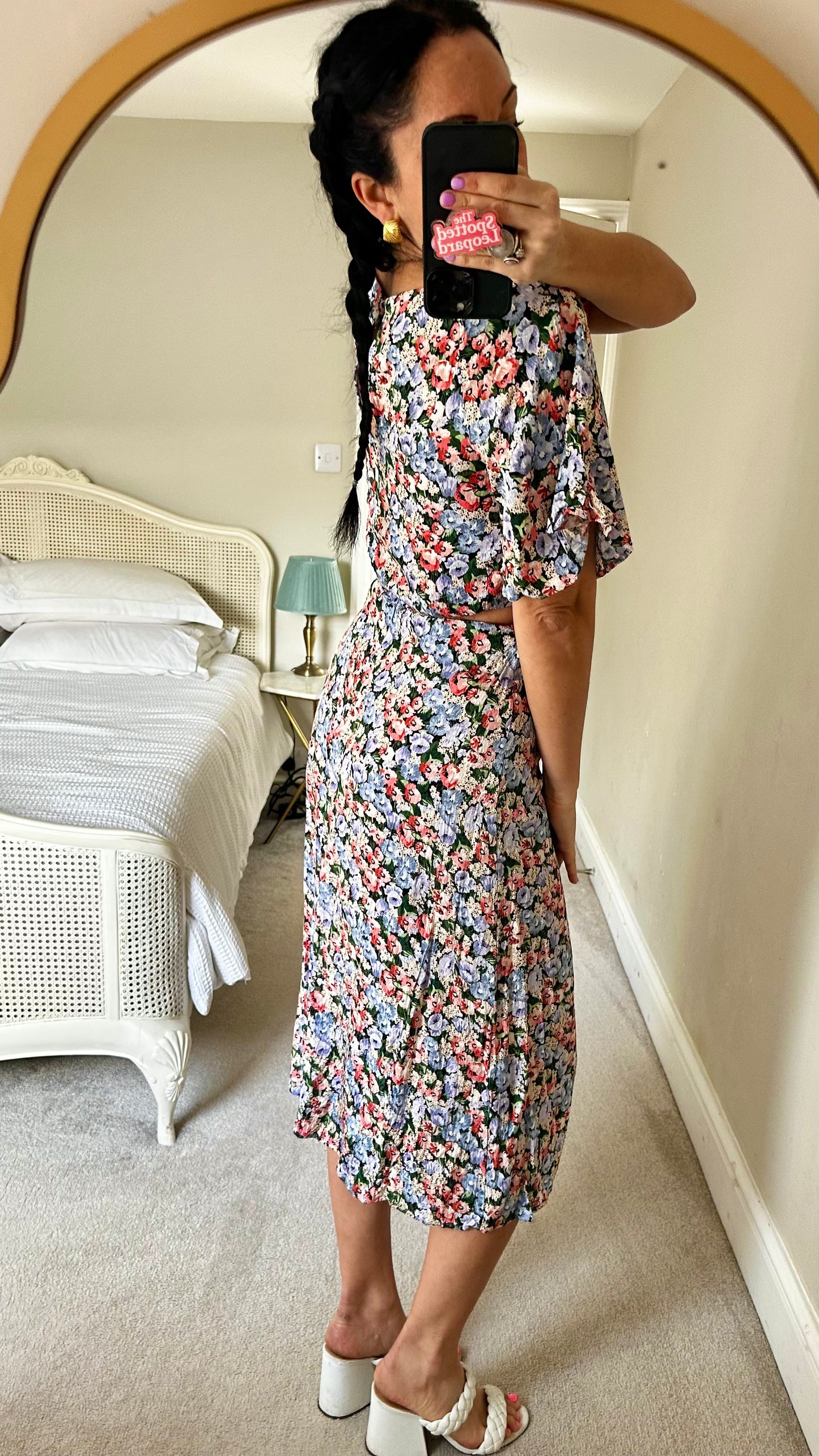 & other stories blue pink floral backless dress small UK 8 vgc