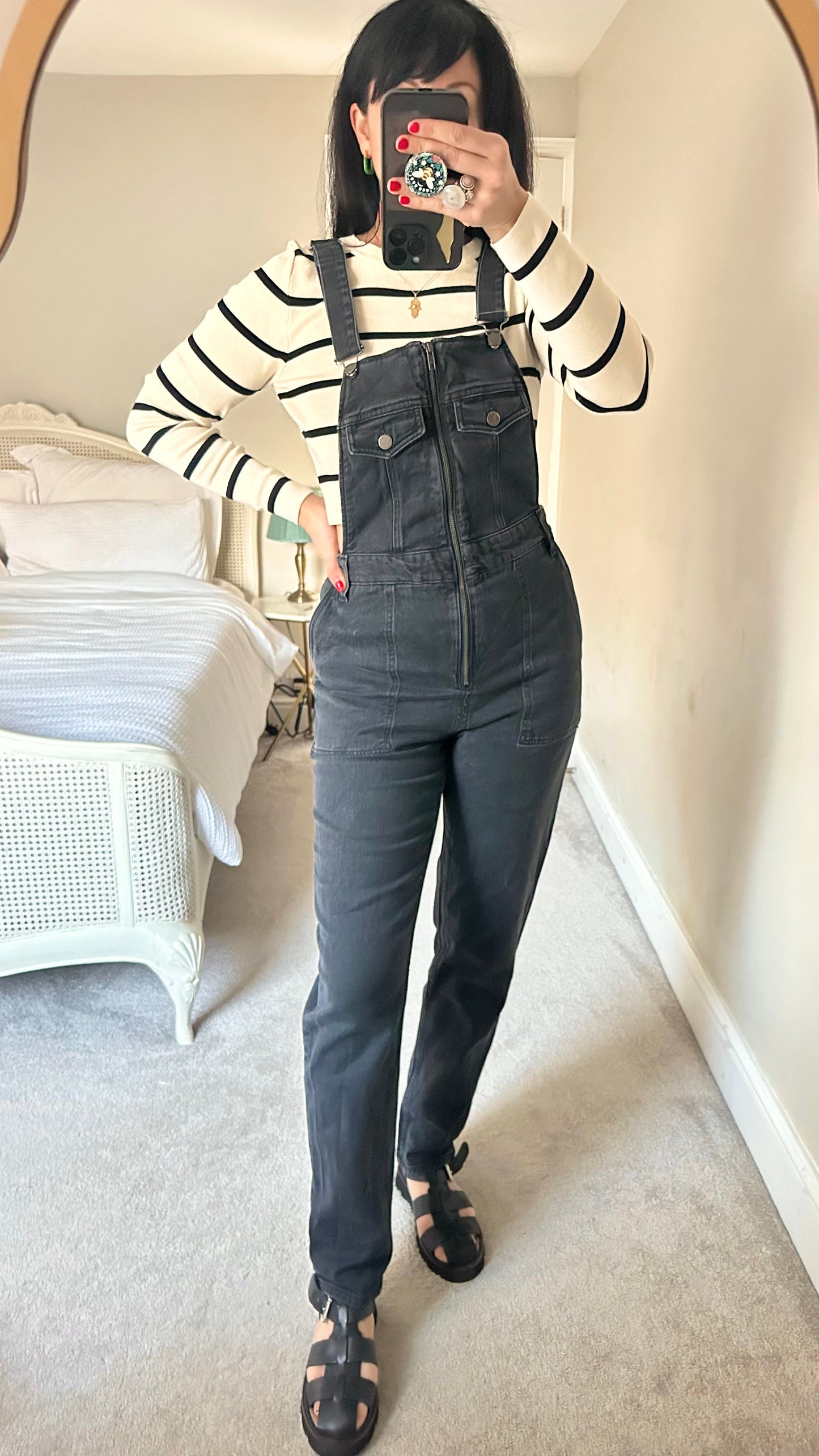 & other stories black denim jeans dungarees jumpsuit medium UK 10 vgc