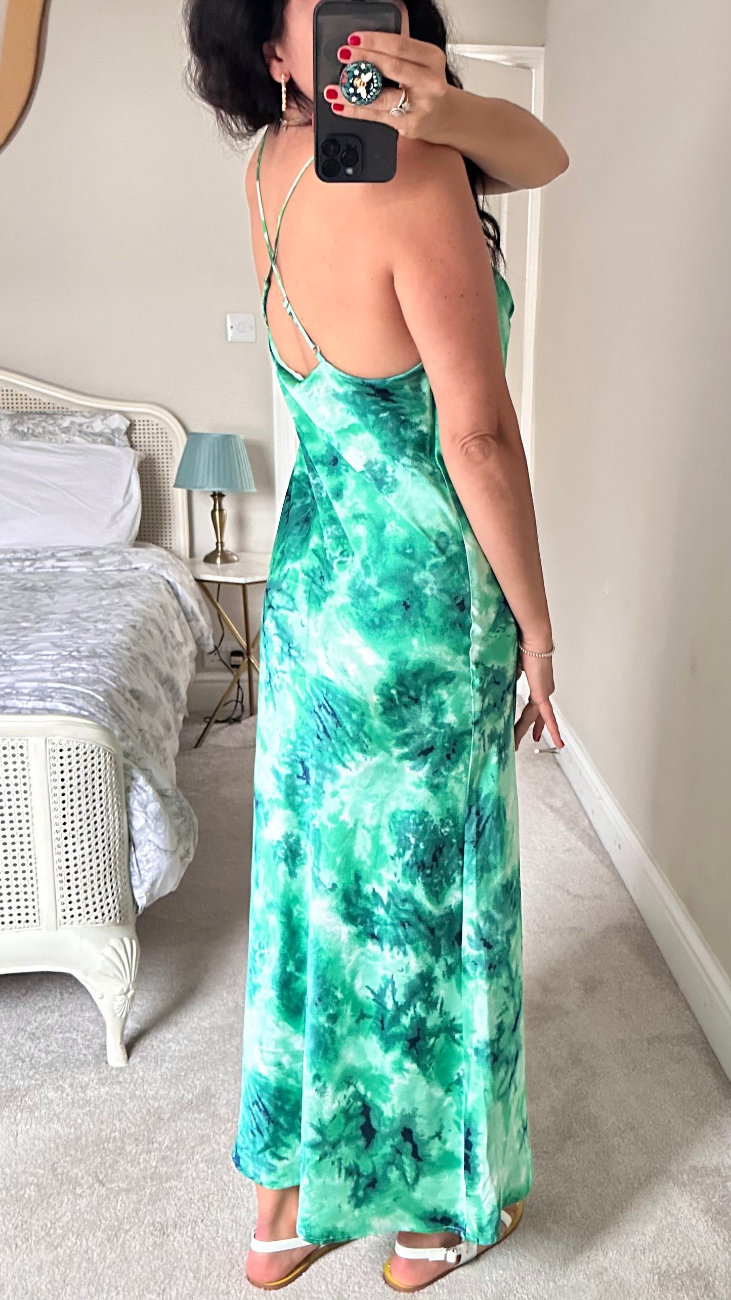 Object bright emerald green tie dye backless maxi long dress large UK 12 vgc