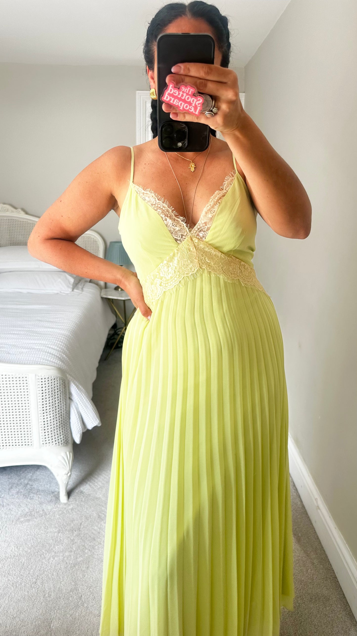 ASOS lime green lace midi dress wedding event small UK 10 vgc