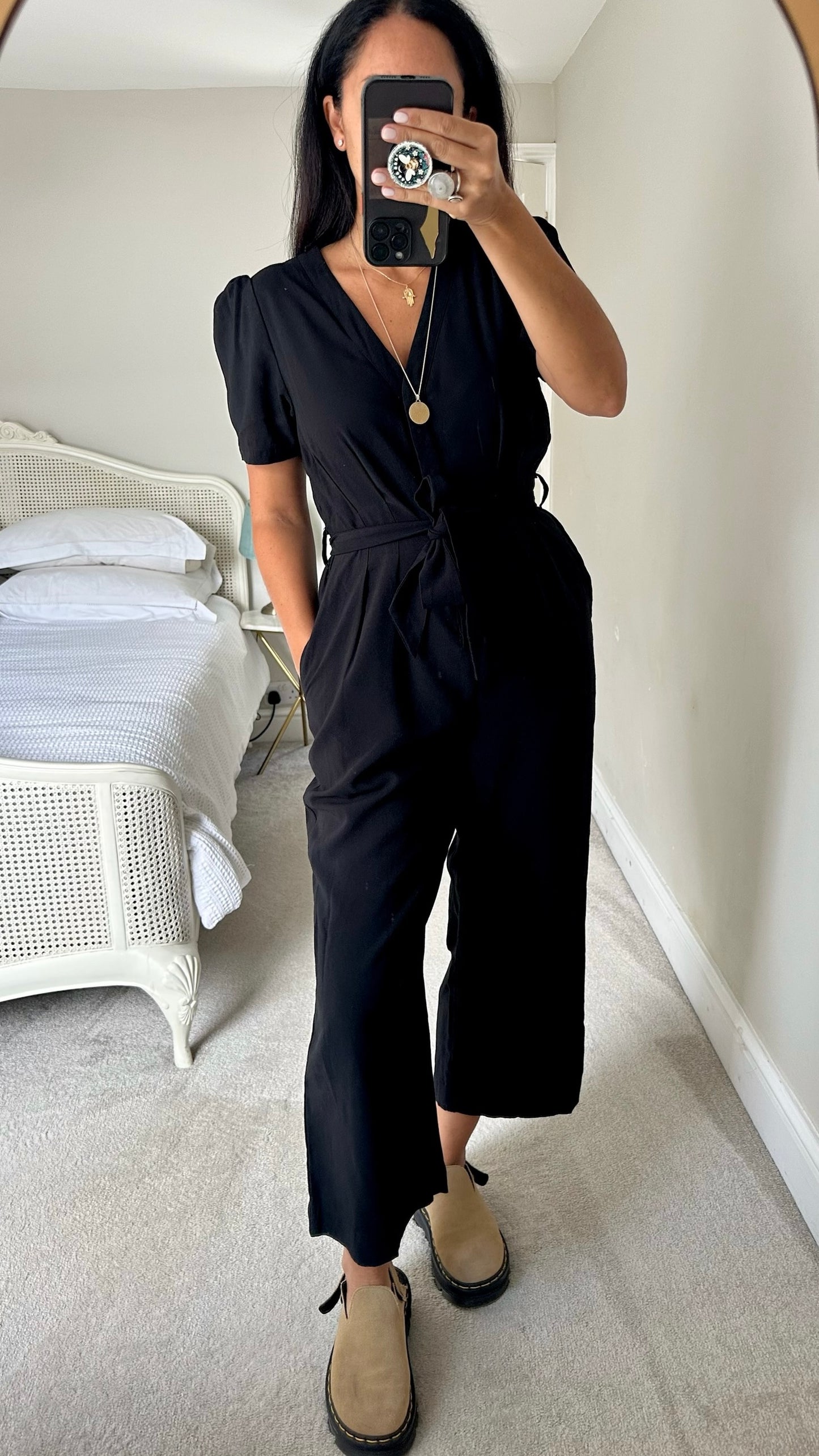 Oliver Bonas black tiewaist jumpsuit trouser suit medium M UK 10 excellent used condition