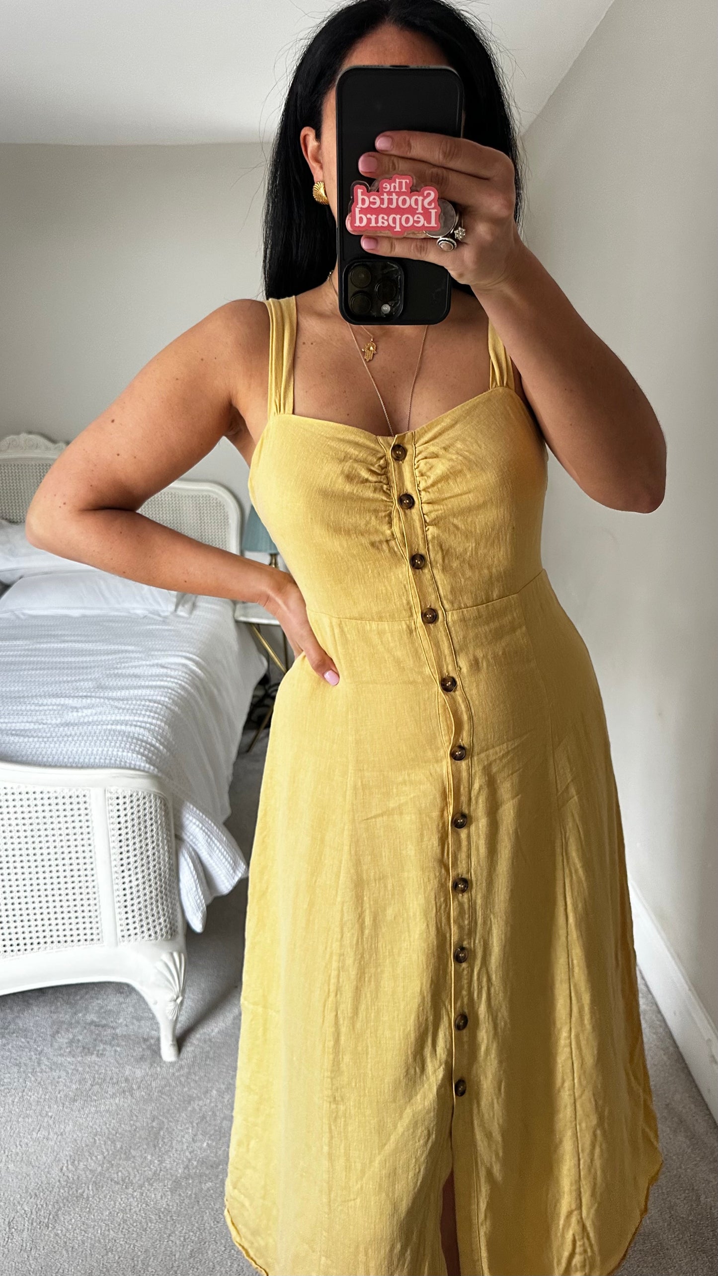 & other stories mustard yellow linen button up dress medium UK 10-12 vgc