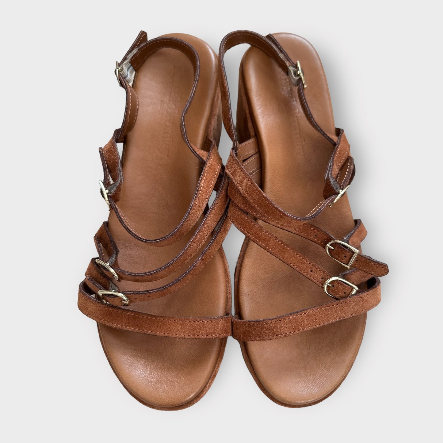 Russell & Bromley brown tan strappy platform flatform sandals wedges new leather EU 40 UK 7