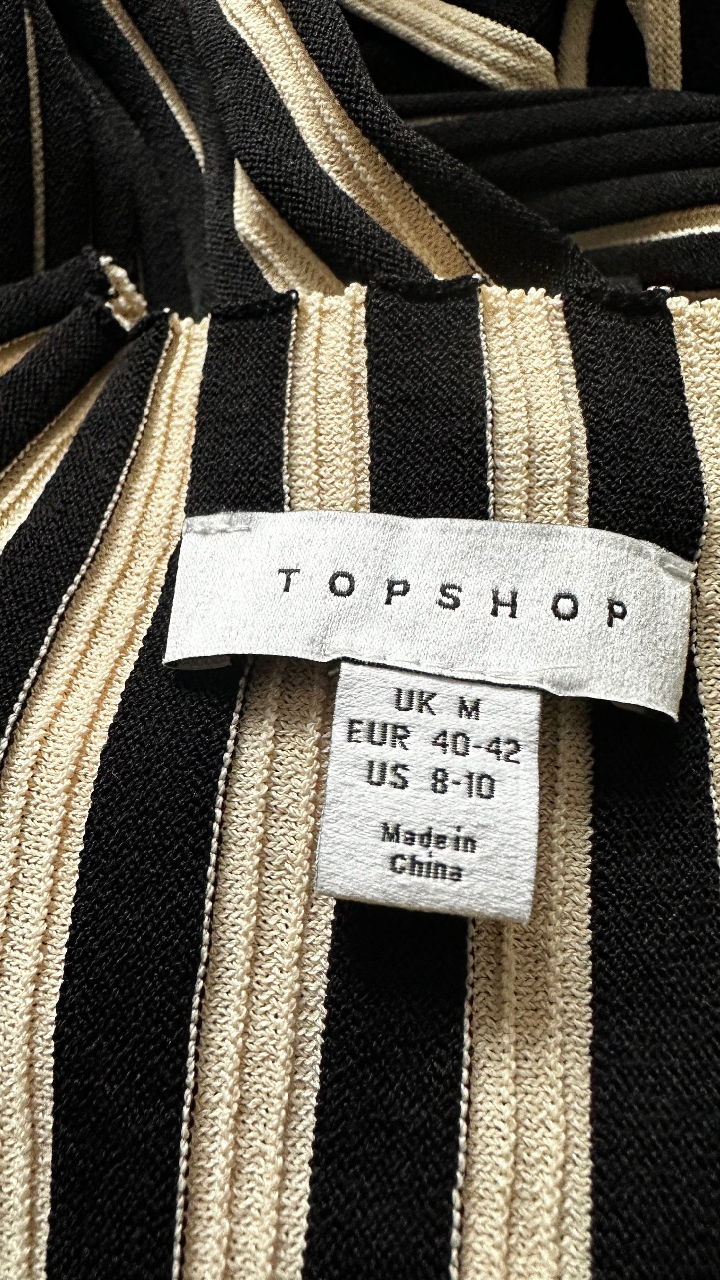 Topshop black cream stripe knitted jumper dress long maxi tall large UK 12-14 vgc event